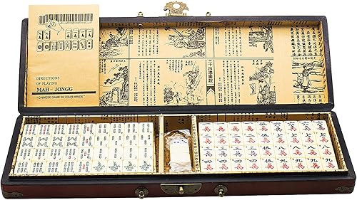 Miniatura 1 de Juego de viaje portátil de Mahjong con 144 mini azulejos 2 dados y caja de transporte de cuero para fiesta de viaje juego A