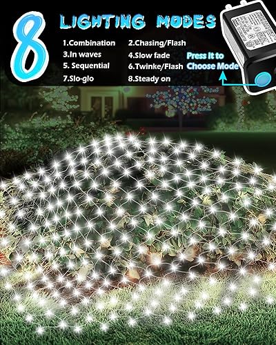 Miniatura 2 de Coroor Luces de red de Navidad de 12 x 5 pies, 360 luces LED con 8 modos, conectables, temporizador, malla impermeable al aire libre para decoración