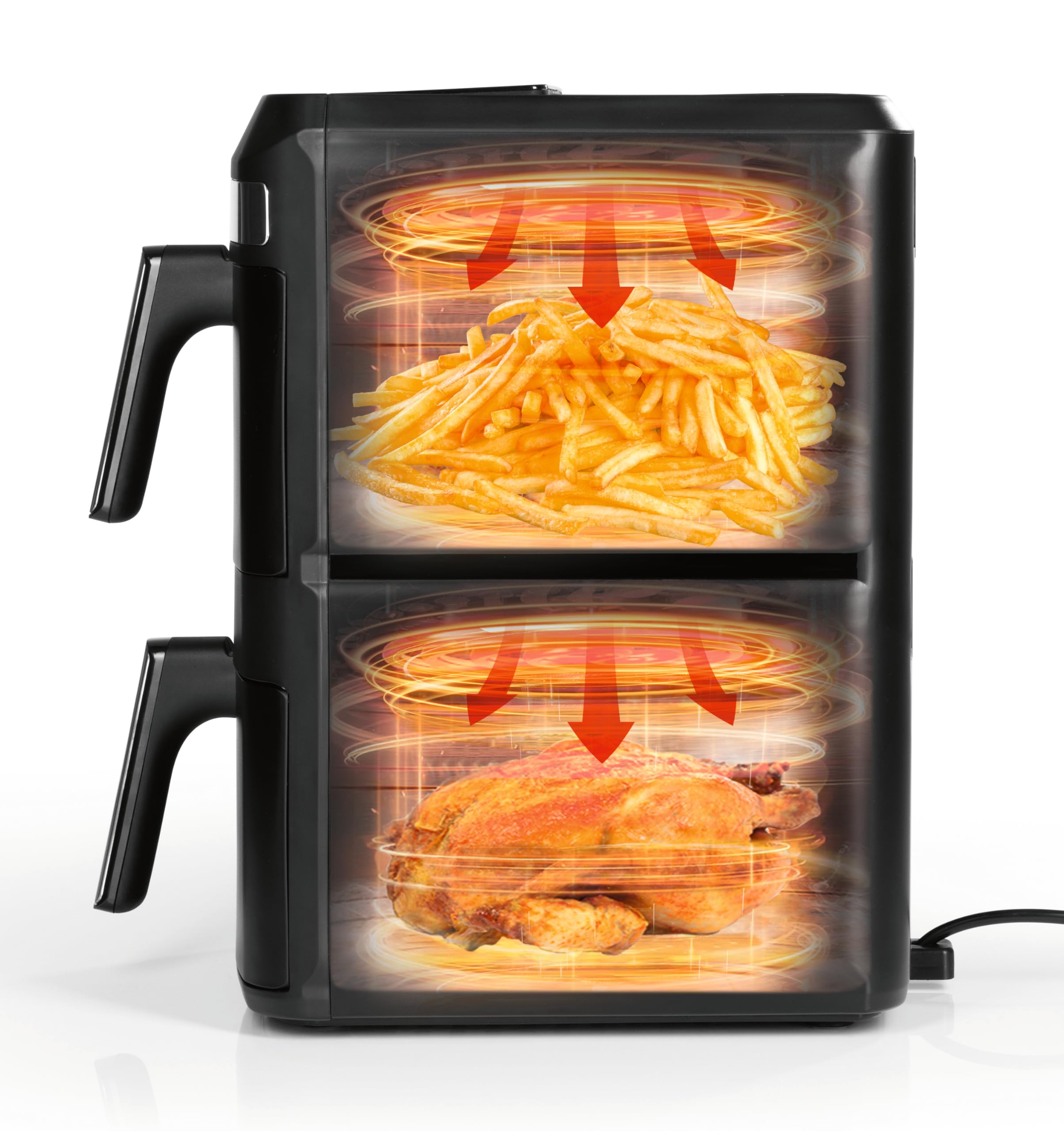GOURMETmaxx FryUp XL - Friggitrice ad aria calda a doppia camera verticale con finestra – 12 l | Airfryer con display touch LED multicolore da 9,6 pollici e 12 programmi | Friggitrice ad aria calda a