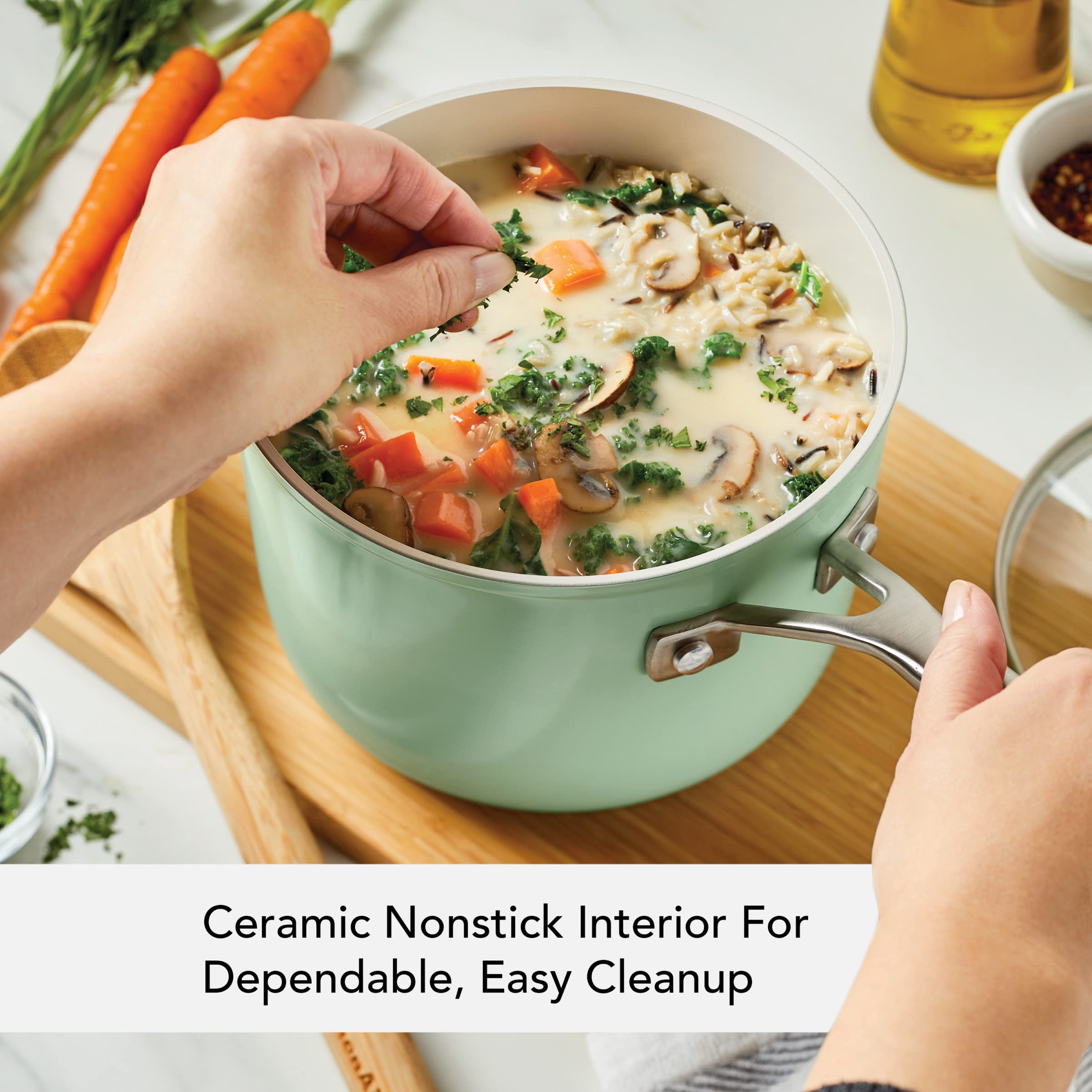 KitchenAid Casserole antiadhésive en céramique anodisée dure avec couvercle, 3 litres, pistache