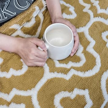 Home Soft Things Jacquard Sherpa Throw Blanket, 50 x 60, Gold