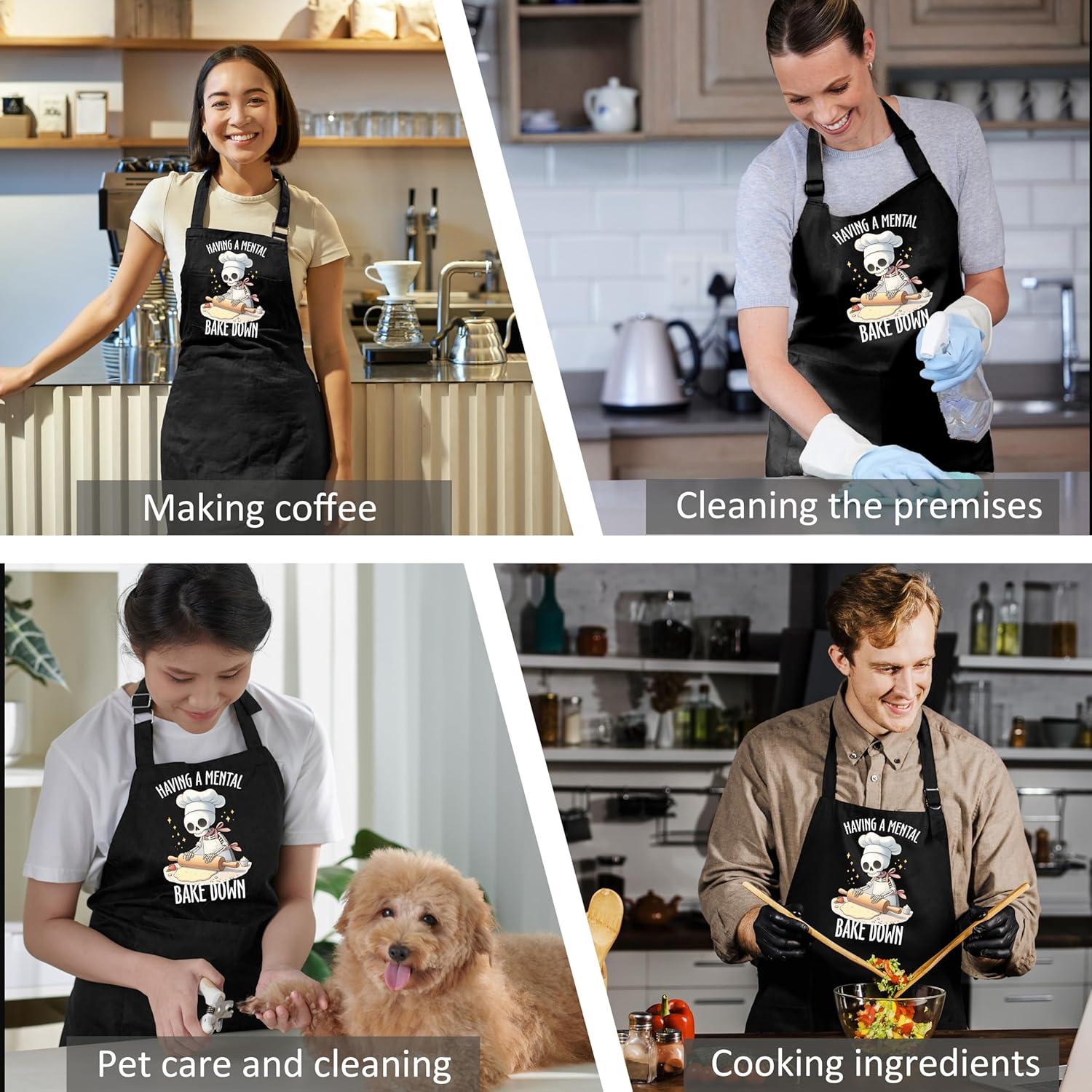 Funny Goth Skeleton Baker Aprons with Pockets, Gifts for Baking Lovers, Having a Mental Bake Down Waterproof Adjustable Bib Apron for Kitchen Dishwashing Cooking Grilling Baking - Image 5
