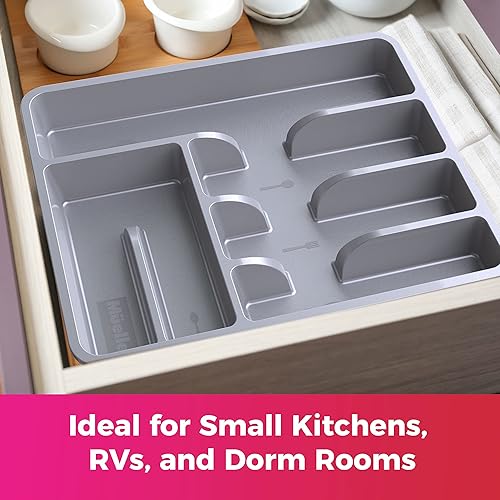 Miniatura 5 de Mueller - Organizador de cubiertos para cajón de cocina, 10 x 13pulgadas, 6compartimentos, resistente, bandeja de cubiertos para utensilios,