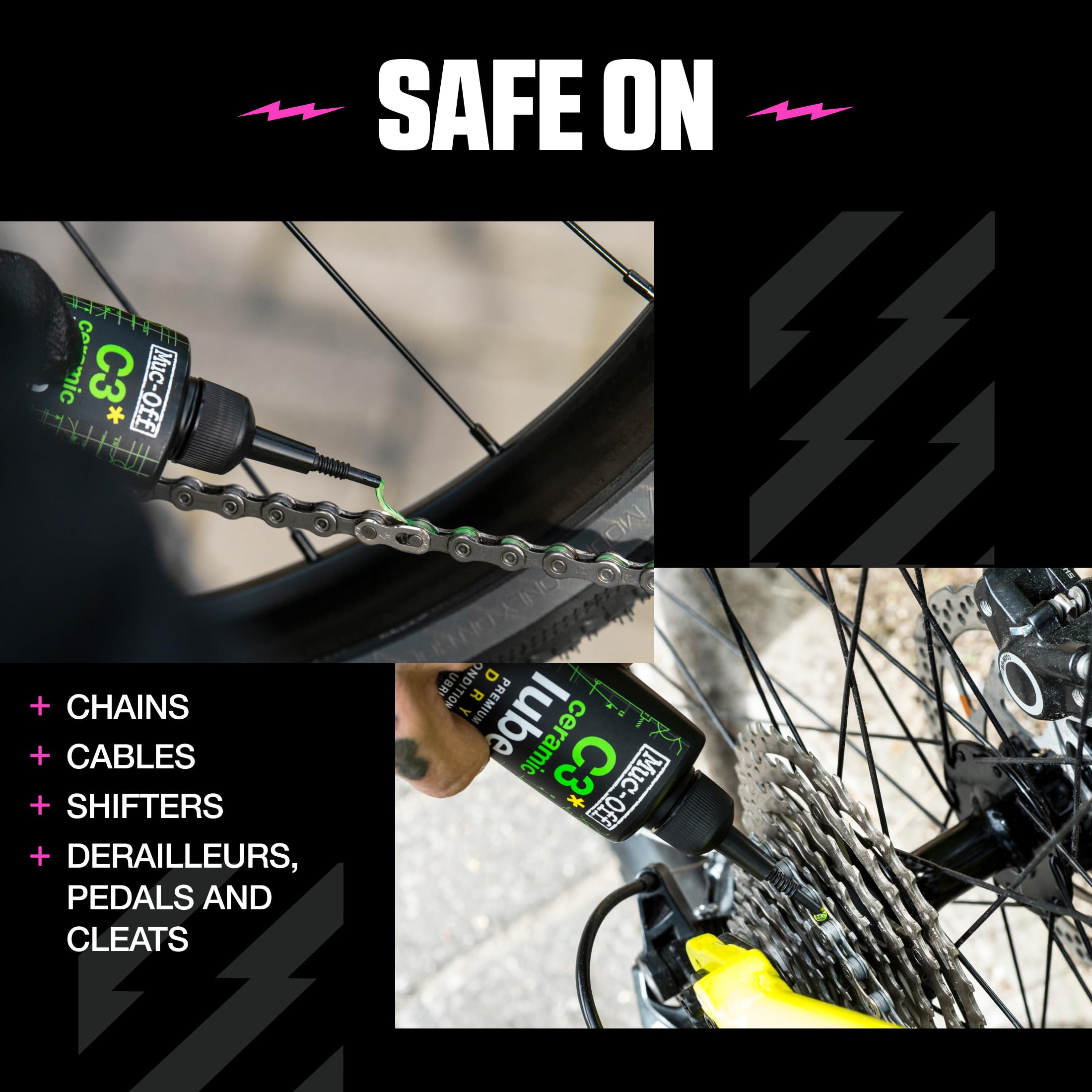 Muc-Off C3 Ceramic Dry Chain Lube, 120 ml - Grasso Ceramico per Catena, Lubrificante Catena Bici con Colorante Tracciante UV - Formulato per Climi Asciutti e Polverosi