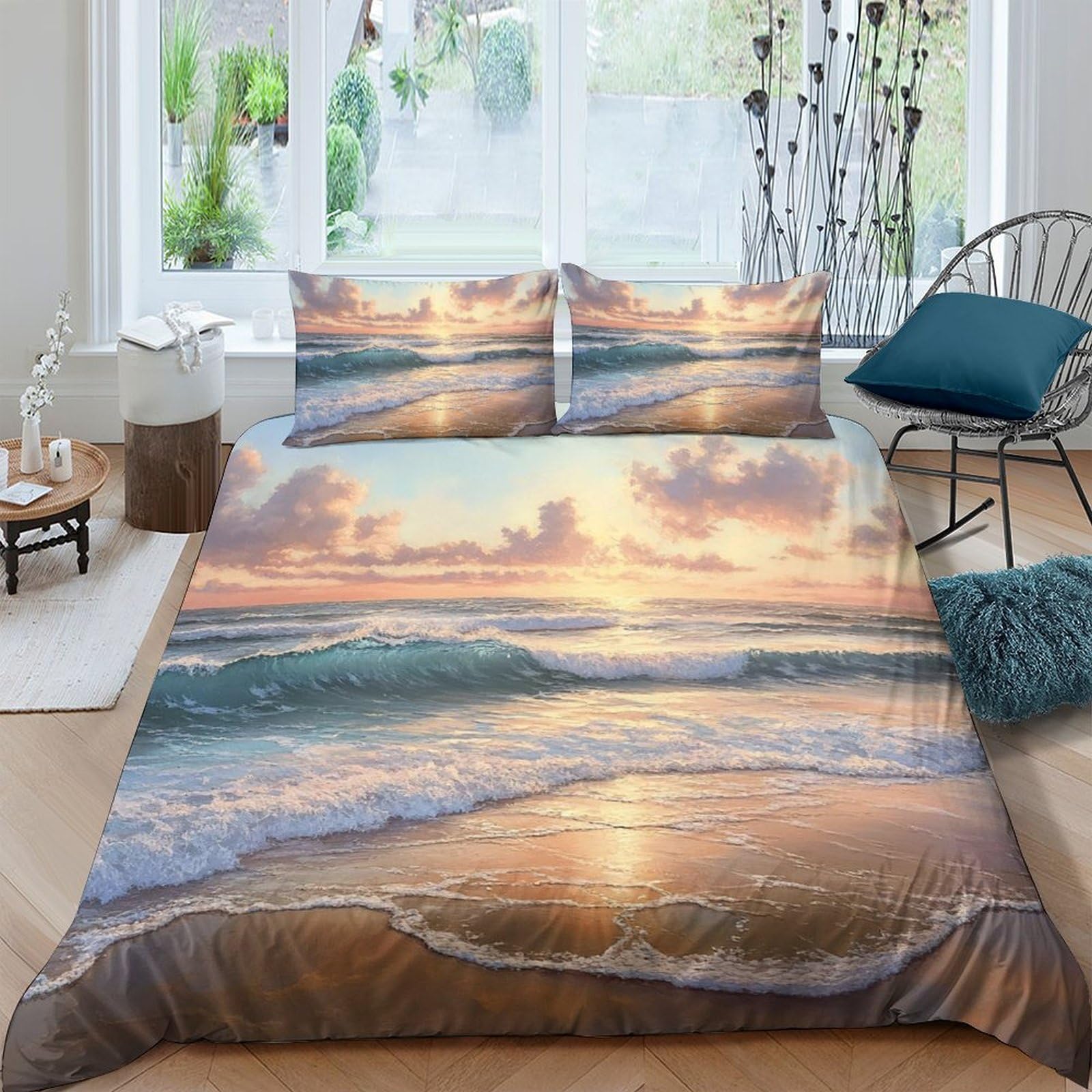 Ctjqhvkz Style-1 3D Printed Sunset Beach Fitted Sheet Microfiber Soft Waves Mattress Cover For Bedroom Decor Protection Single（135X200cm）