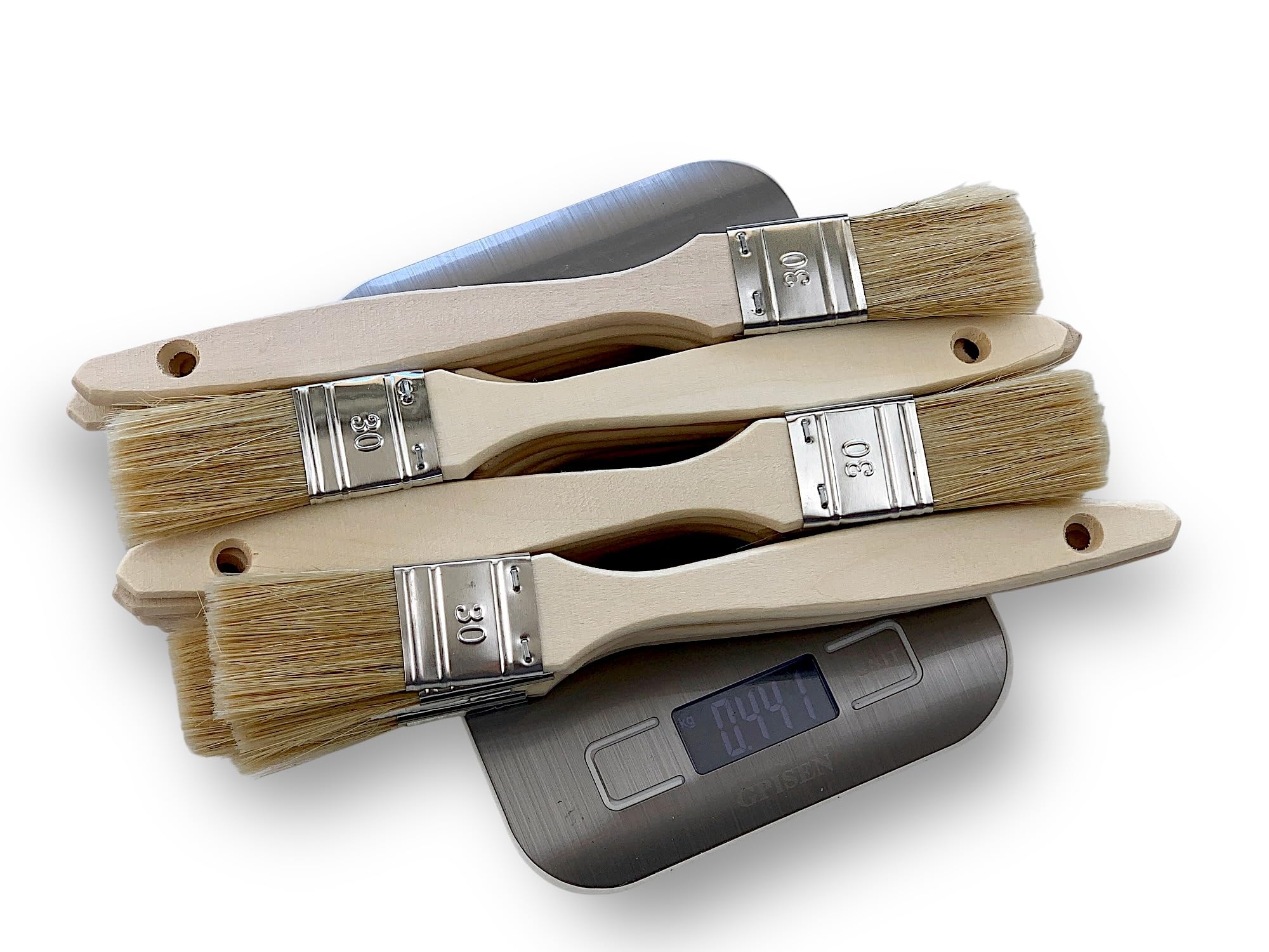 Kibros 24er Set Flachpinsel weiße Naturborsten 30 mm