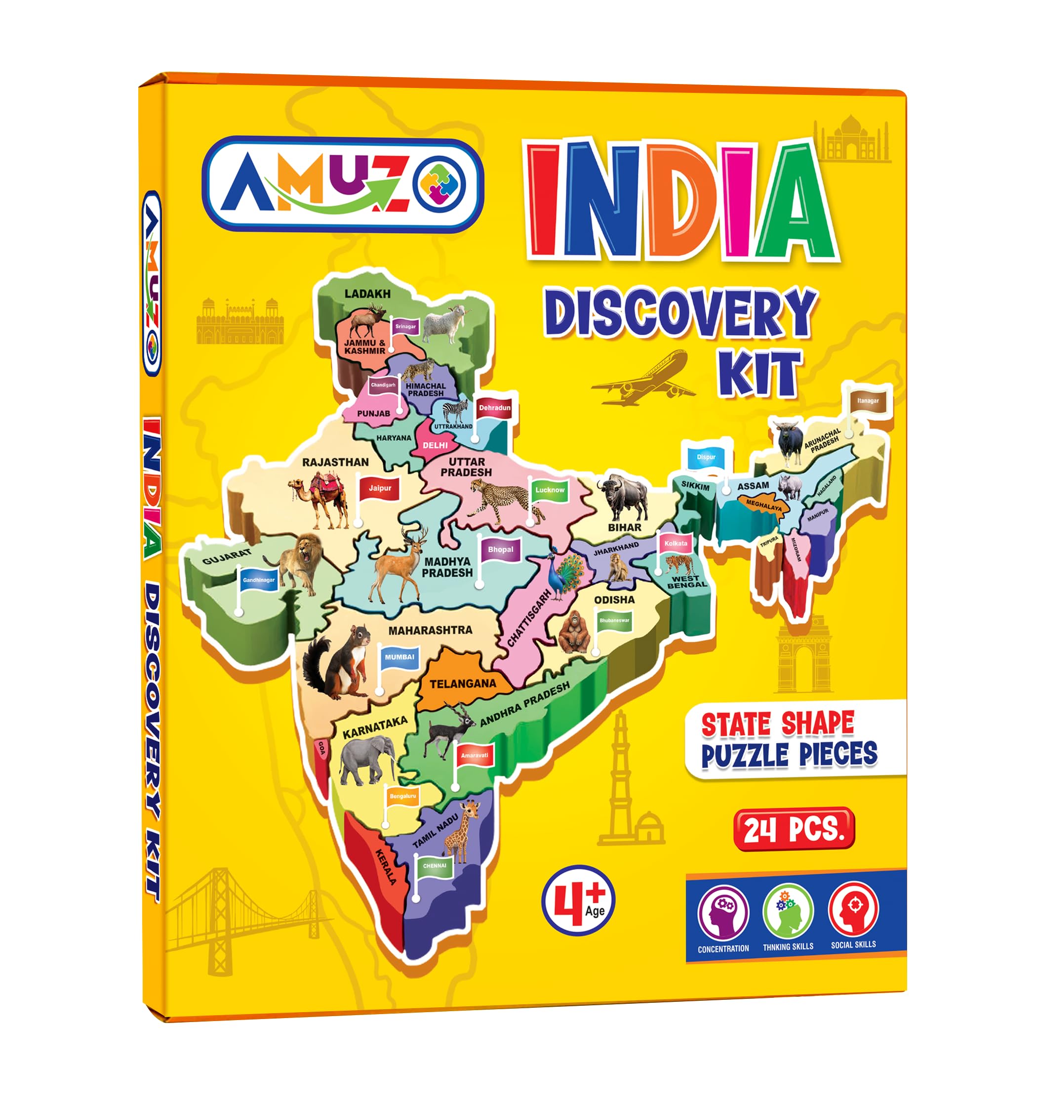India Discovery Kit – India Map Puzzle & STEM Learning Toy for Kids (Ages 4–12) | Learn States, Capitals, Animals & Birds | Interactive Geography Game | Safe, Toxin-image-39