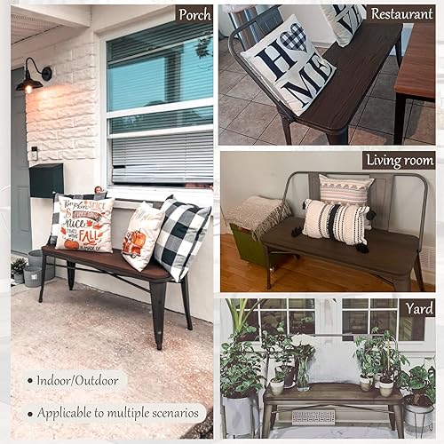 Miniatura 23 de YOLENY Banco de comedor, banco de entrada con respaldo, banco de comedor de metal de granja, banco industrial de mediados de siglo para 3 personas,