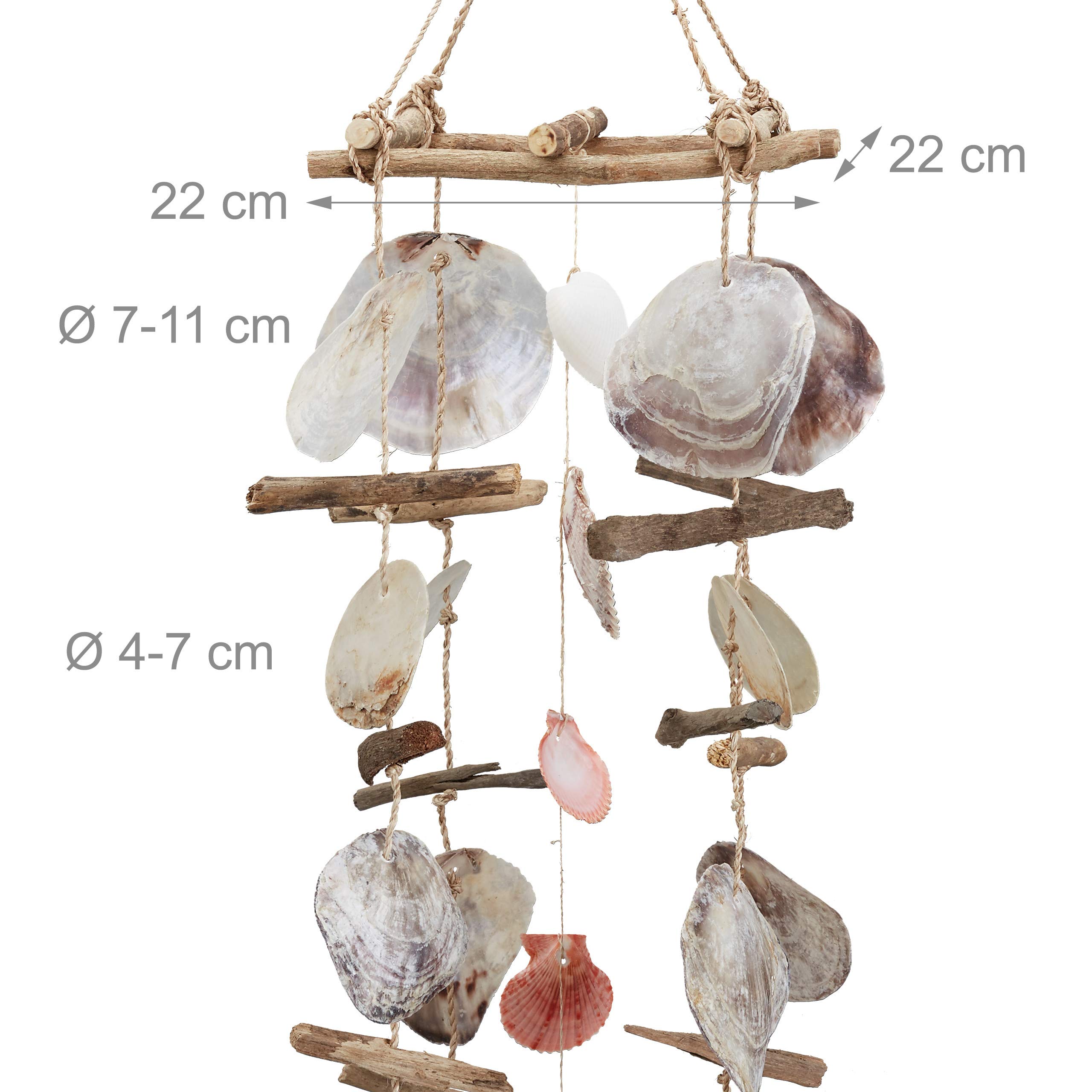 Relaxdays Muzyczne dzwonki wietrzne, muszle drewniane, biało-różowo-liliowe, 88 cm