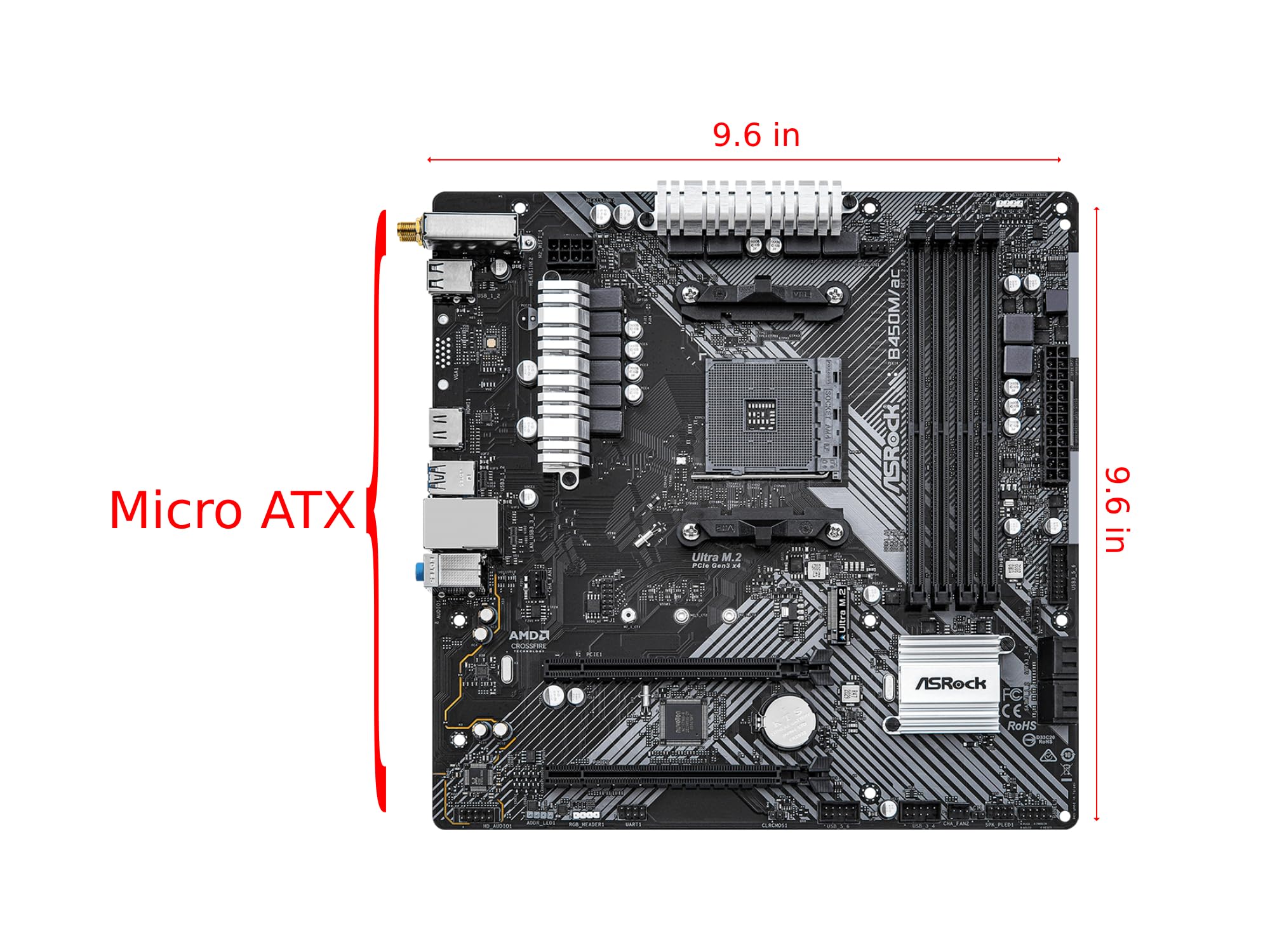 ASRock Placa mãe B450M/AC R2.0 AM4 AMD Promontory B450 SATA 6Gb/s