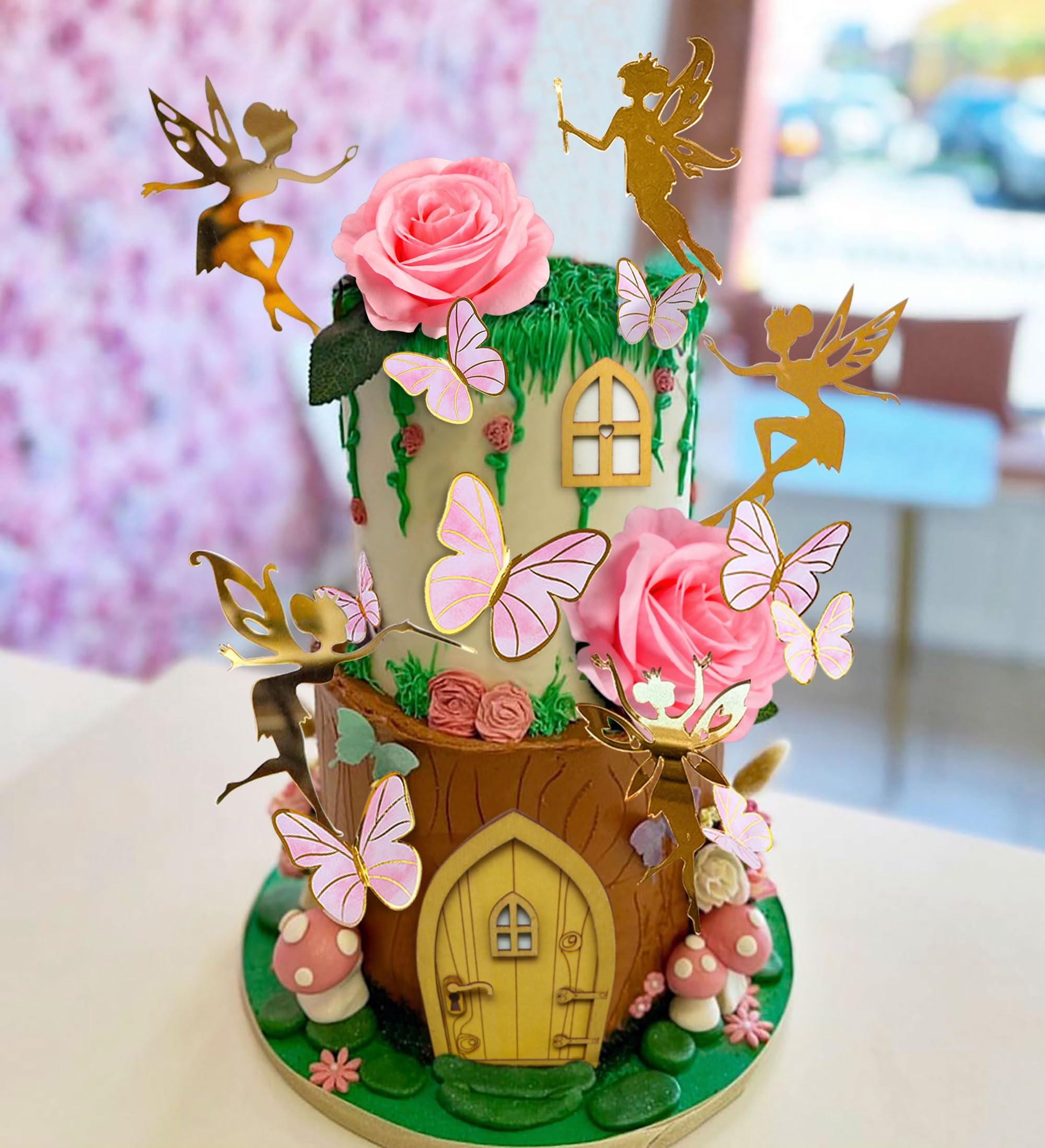 JeVenis Pink Fairy Cake Decorations Mushroom Cake Toppers Butterfly Cake Topper Fairy Cake Decoration Garden Cake Decoration Fairies Party Favors - Image 4