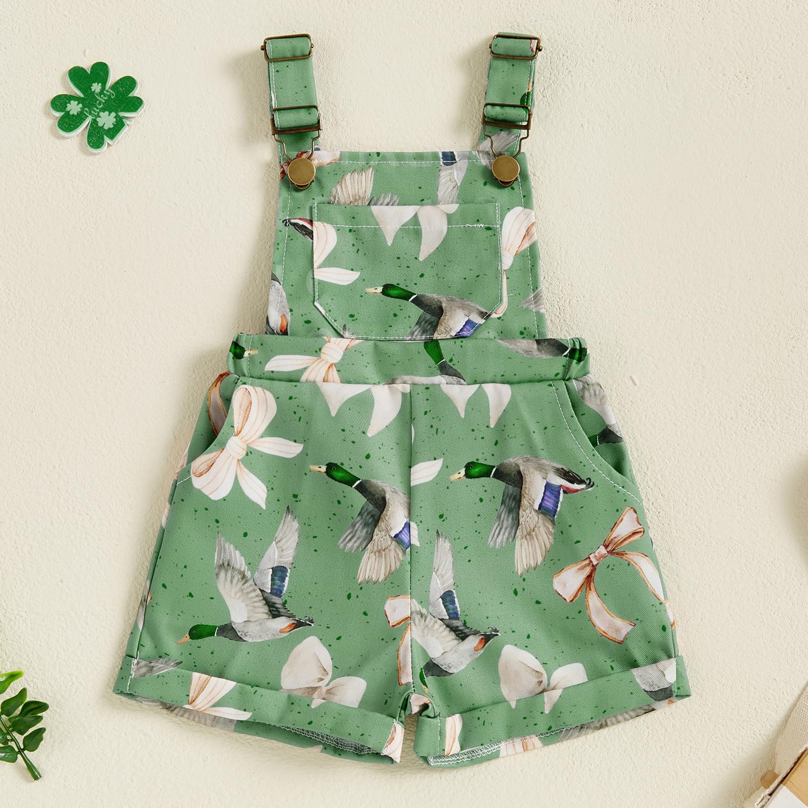 Pybcvrrd Toddler Baby Boy Girl Hunting Clothes Mallard Duck Print Overalls Duck Sleeveless Suspender Shorts Summer Outfit (Green, 3-4 Years)