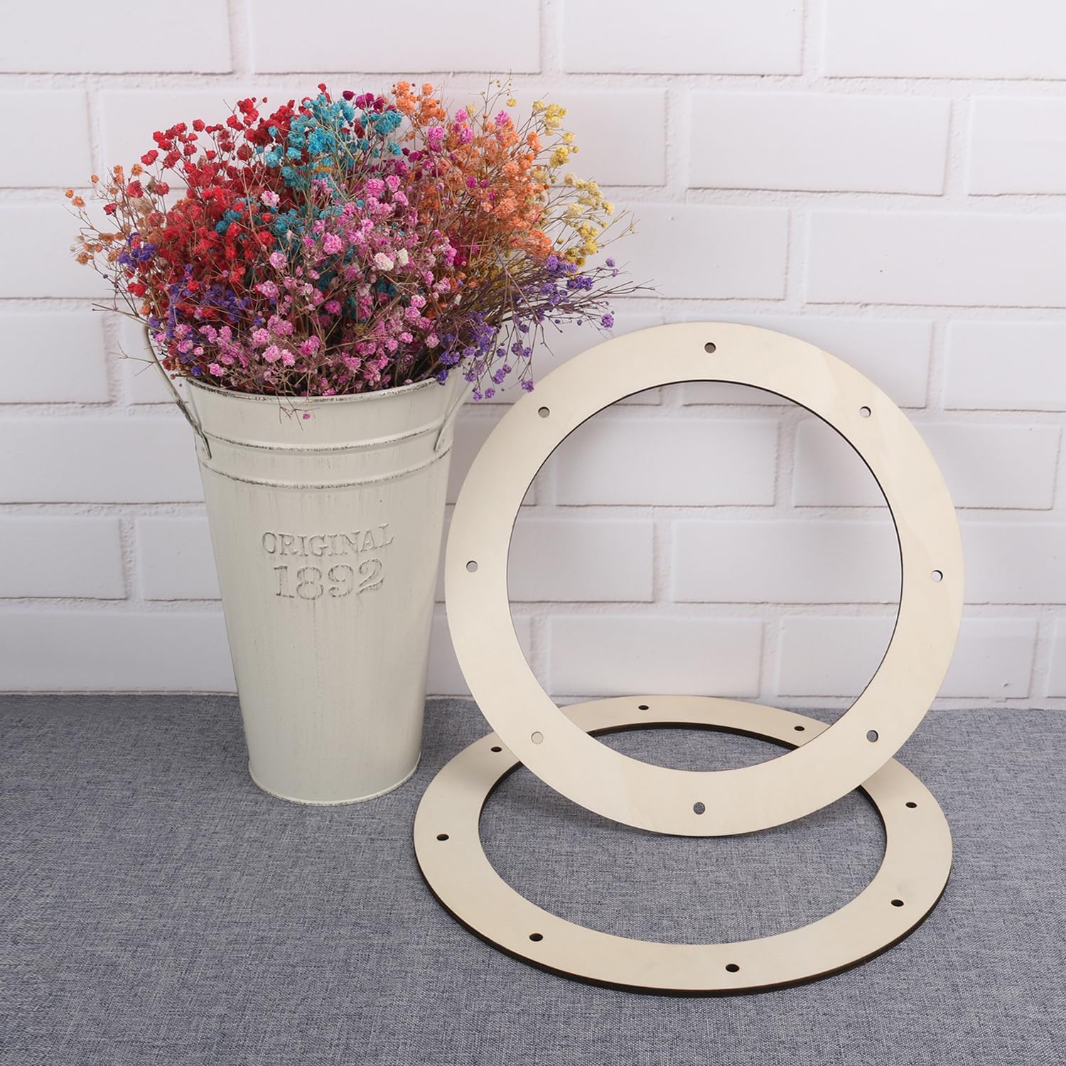 12 PCS 12 Inch Wooden Wreath Ring with Pre-Cut Holes, Versatile Unfinished Wood Wreath for Crafts, Easter, Home Decor, by GNIEMCKIN