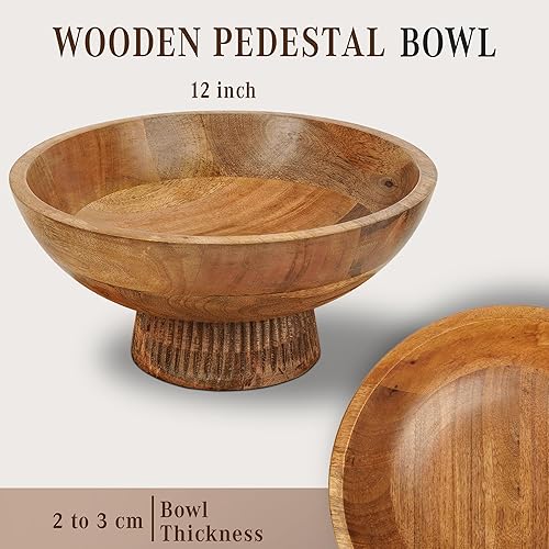 Miniatura 3 de UrbanHut Frutero de madera, cuencos decorativos de pedestal para cenas finas, decoración de mesa, mesa de comedor y centro de mesa de cocina para
