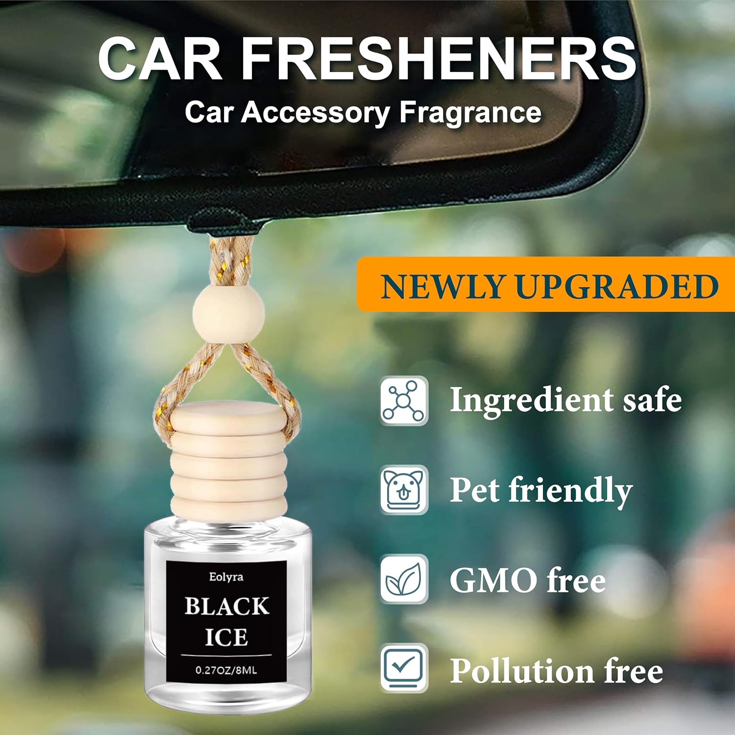 Hanging Car Air Freshener (Pack of 3) : Luxury Car Perfume for Women Men | Cute & Reusable Bottle with 45+ Days Long-Lasting Fragrance Oil Diffuser, Black ice