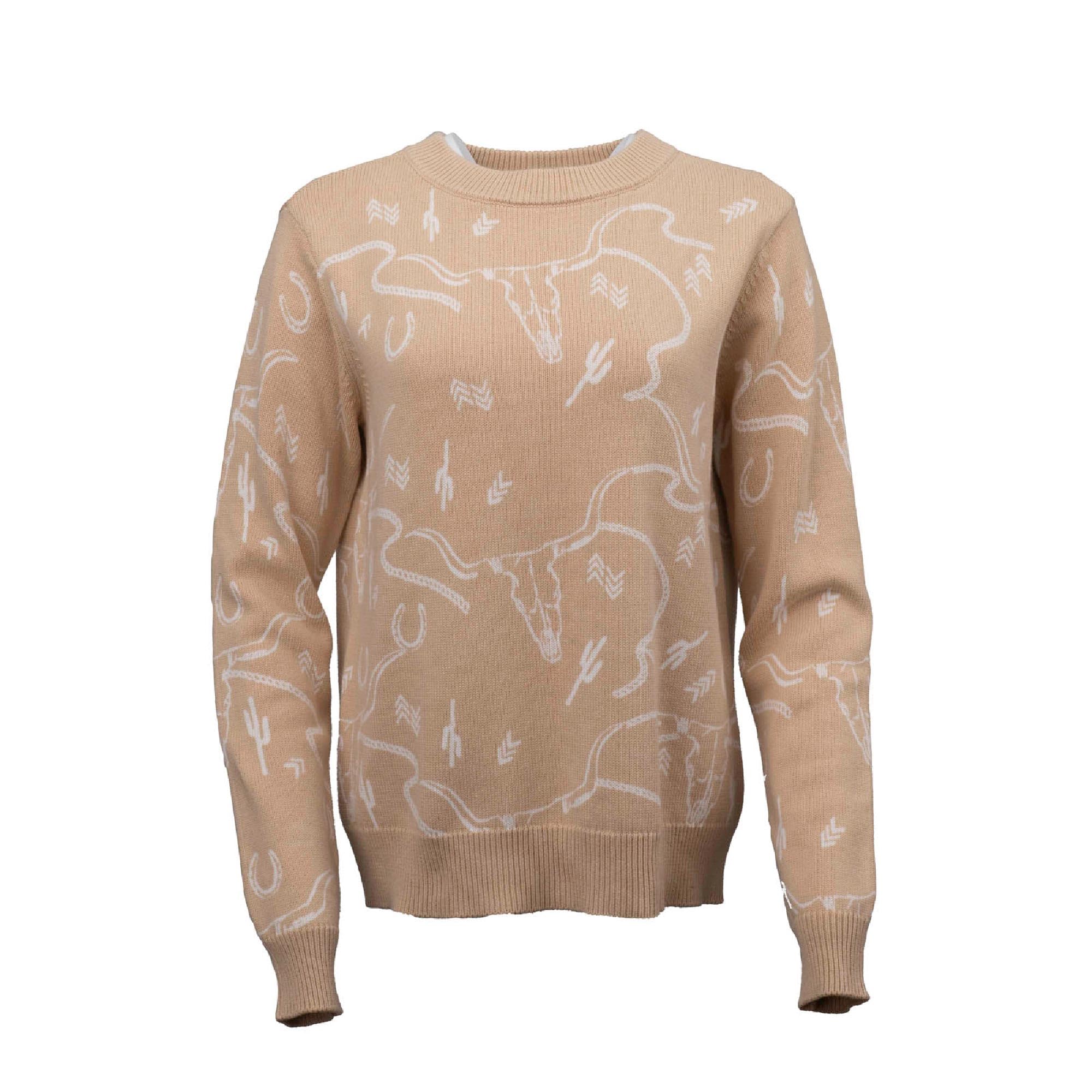 Outback Trading Company Womens Ainsley Mid Weight Western Theme Cotton Warming Sweater with Rib Hems