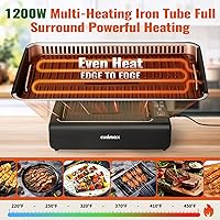 Vista 3 de Indoor Smokeless Electric Korean BBQ Grill - 1200W With Non-stick Removable Plate & Griddle, LED Smart Display, Tempered Glass Lid, Adjustable