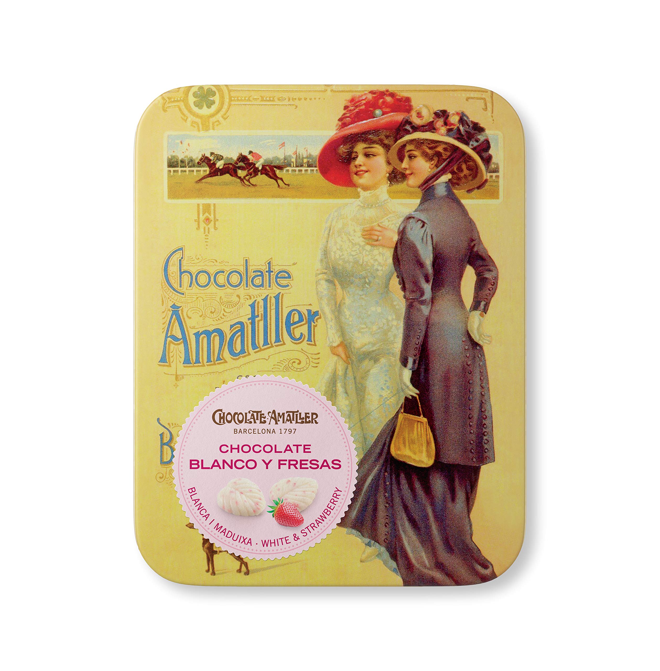 Chocolate Amatller - Hojas Finas en caja metal (Chocolate blanco y fresas) - 5 unidades x 60g