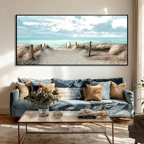 Miniatura 5 de Arte de pared de océano, paisaje, decoración de pared, impresiones en lienzo modernas, 32 x 70 pulgadas, obra de arte grande para sala de estar,