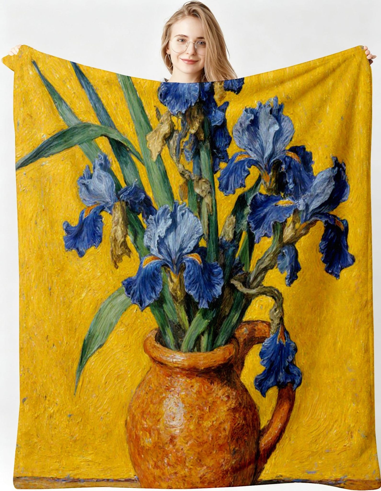 Manta Franela Sherpa 3D Flor Amarilla 240x260cm para Cama 180-A298