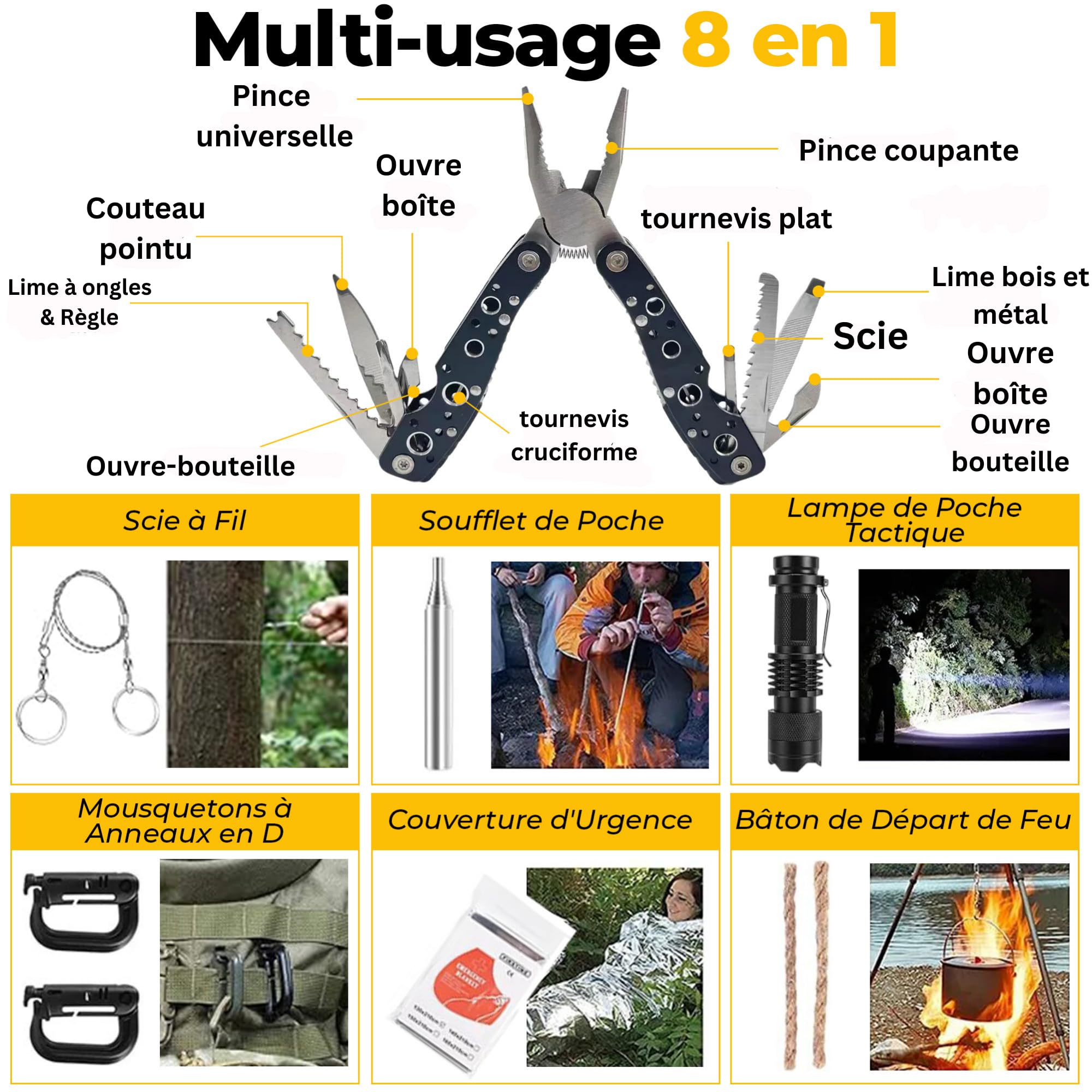 Kit de Survie Ultime Complet 153 en 1, Trousse de Secours d’Urgence pour Premiers Soins, Sac de Survie Complet Pratique, Trousse de Secours Complete Leger, Survie Materiel Militaire pour Camping