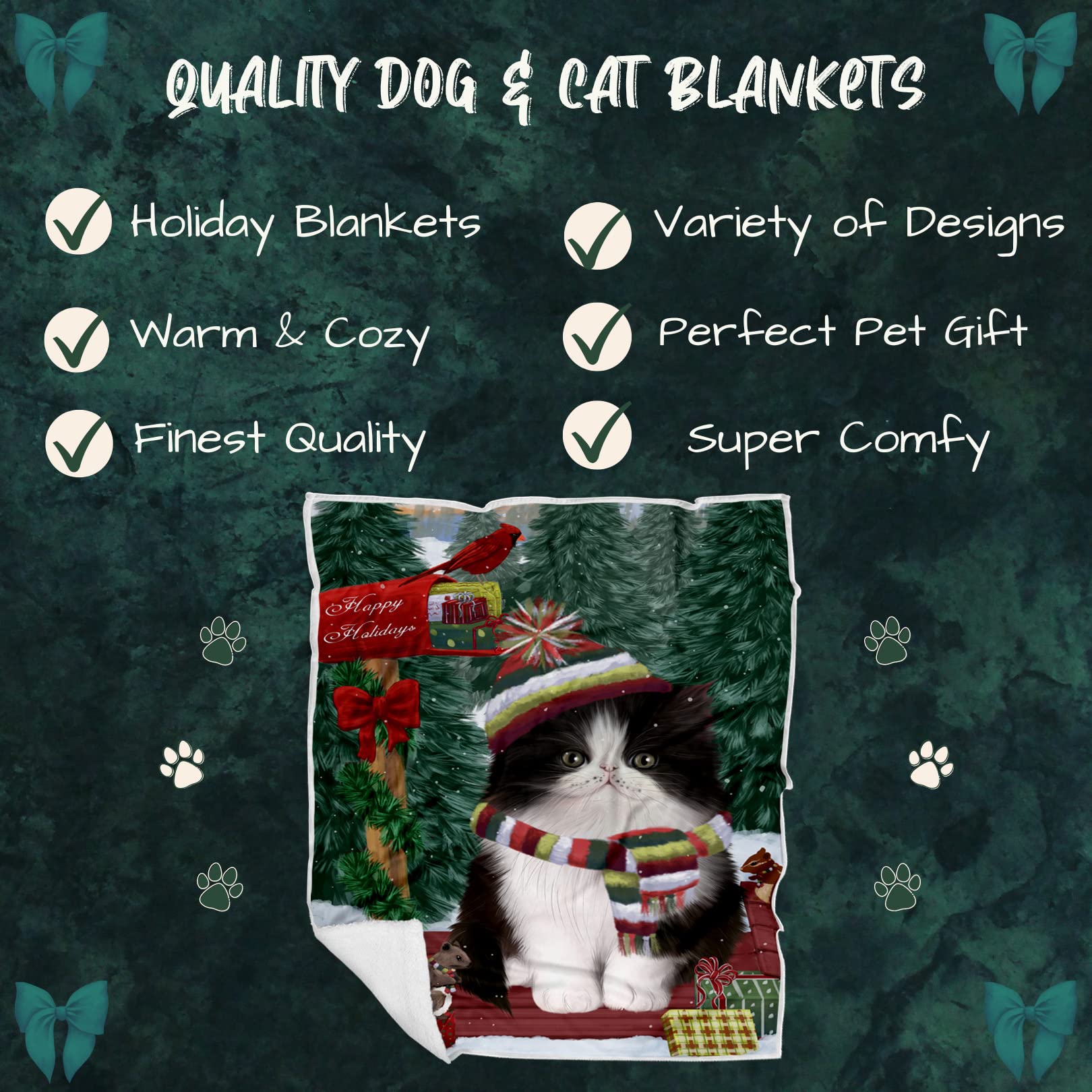 Doggie of the Day Persian Cat Blanket - Merry Christmas Woodland Sled - Super Soft & Warm Pet Theme for Sofa or Bed, Warm Fleece, Sherpa or Woven Material, BLNKT51201 (30x40 Fleece)
