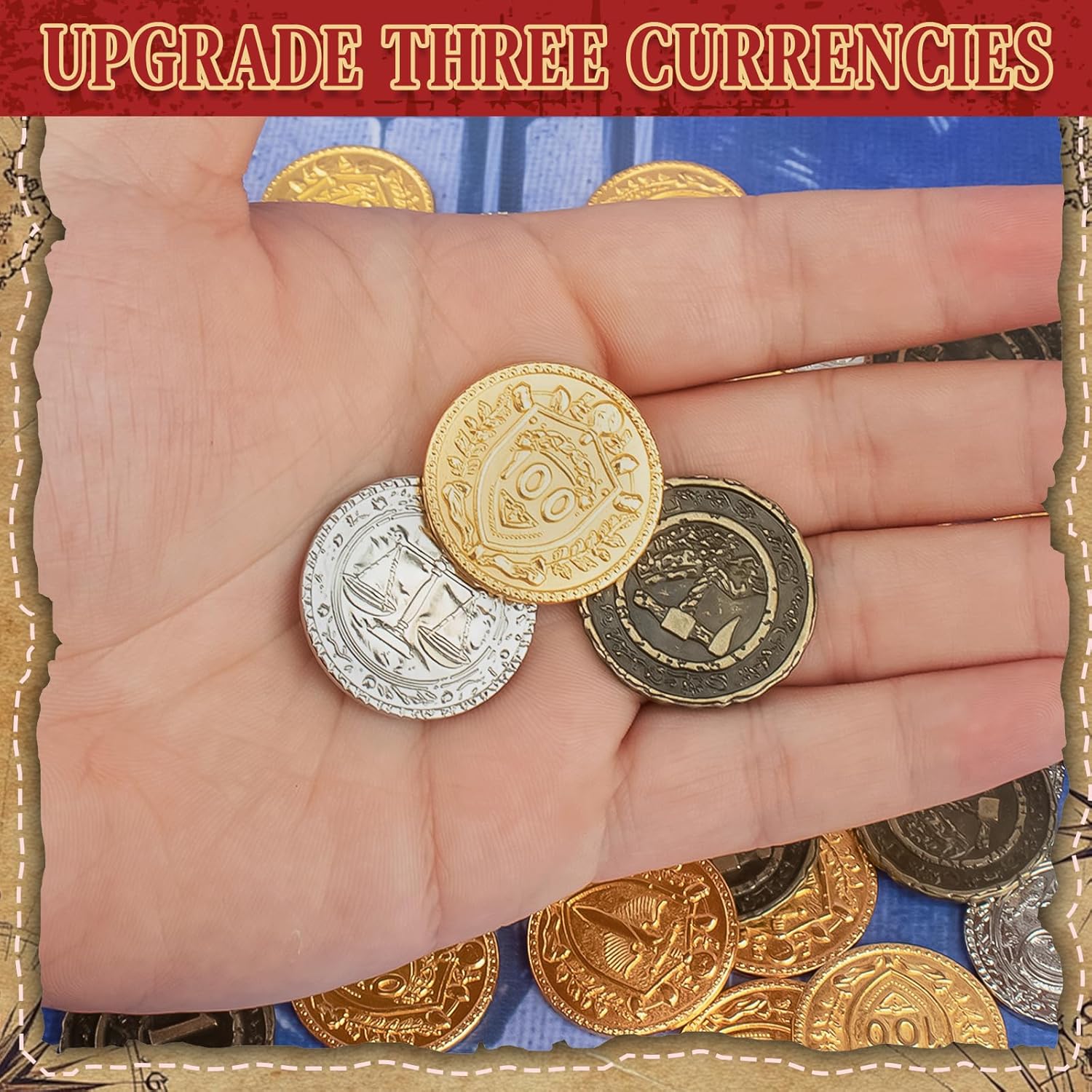 BYHOO 30개 메탈 던전 앤 드래곤 코인 1.2 골드 실버 구리 토큰 (액면가) 보드 게임 및 테이블탑 RPG 판타지 메탈 코인  (해적 게임 파티 코스프레용)