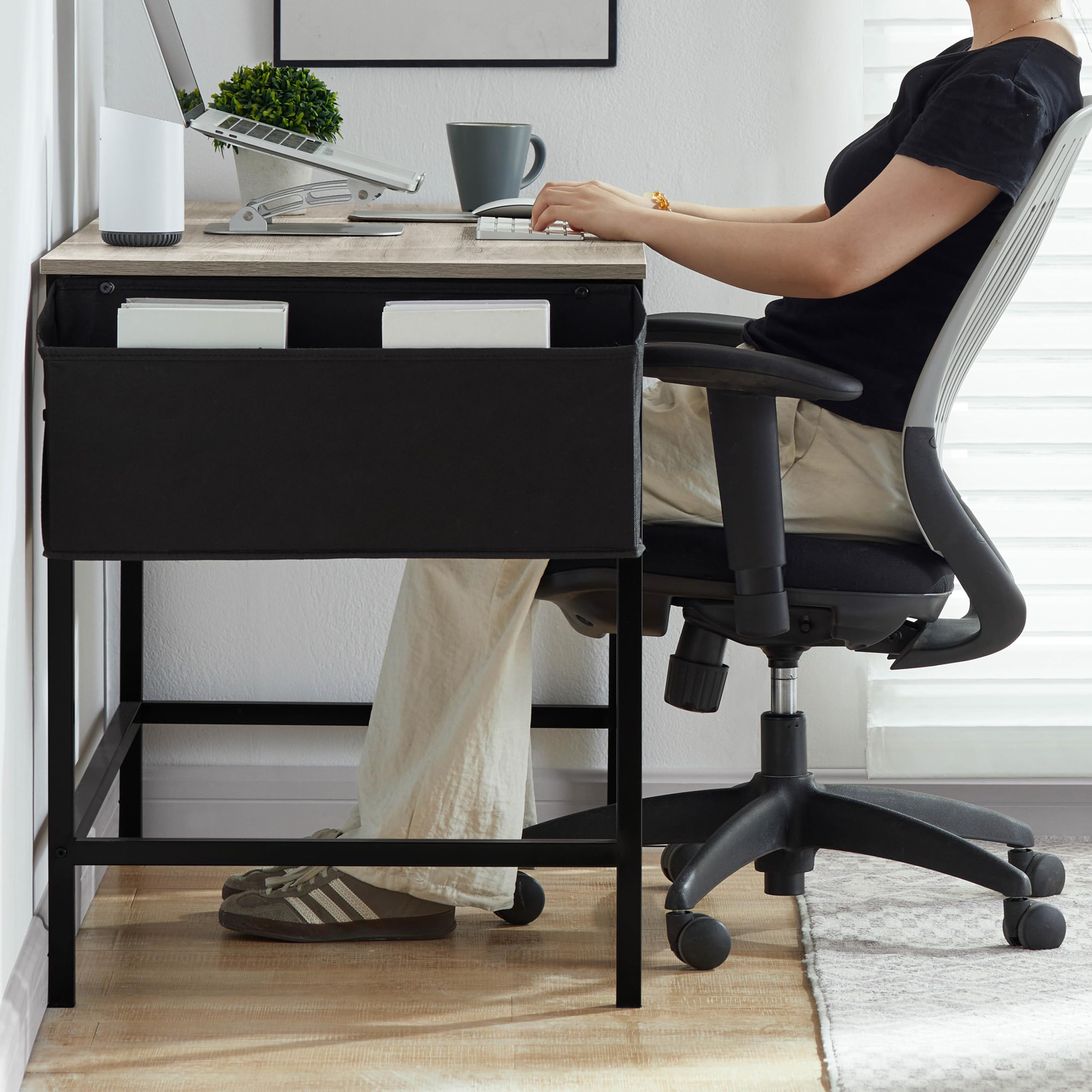 Vida Designs Brooklyn, grande scrivania per computer da 120 cm, con contenitore, scrivania per casa e ufficio, scrivania moderna in stile industriale (grigio)