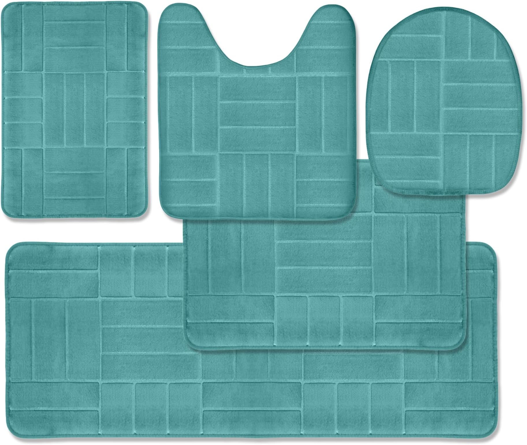 Bathroom Rug Set 5 Piece - Memory Foam Bathroom Mat Set, Soft and Comfortable, Non-Slip Thick Absorbent Bath Mats, Machine Washable, Aqua Teal