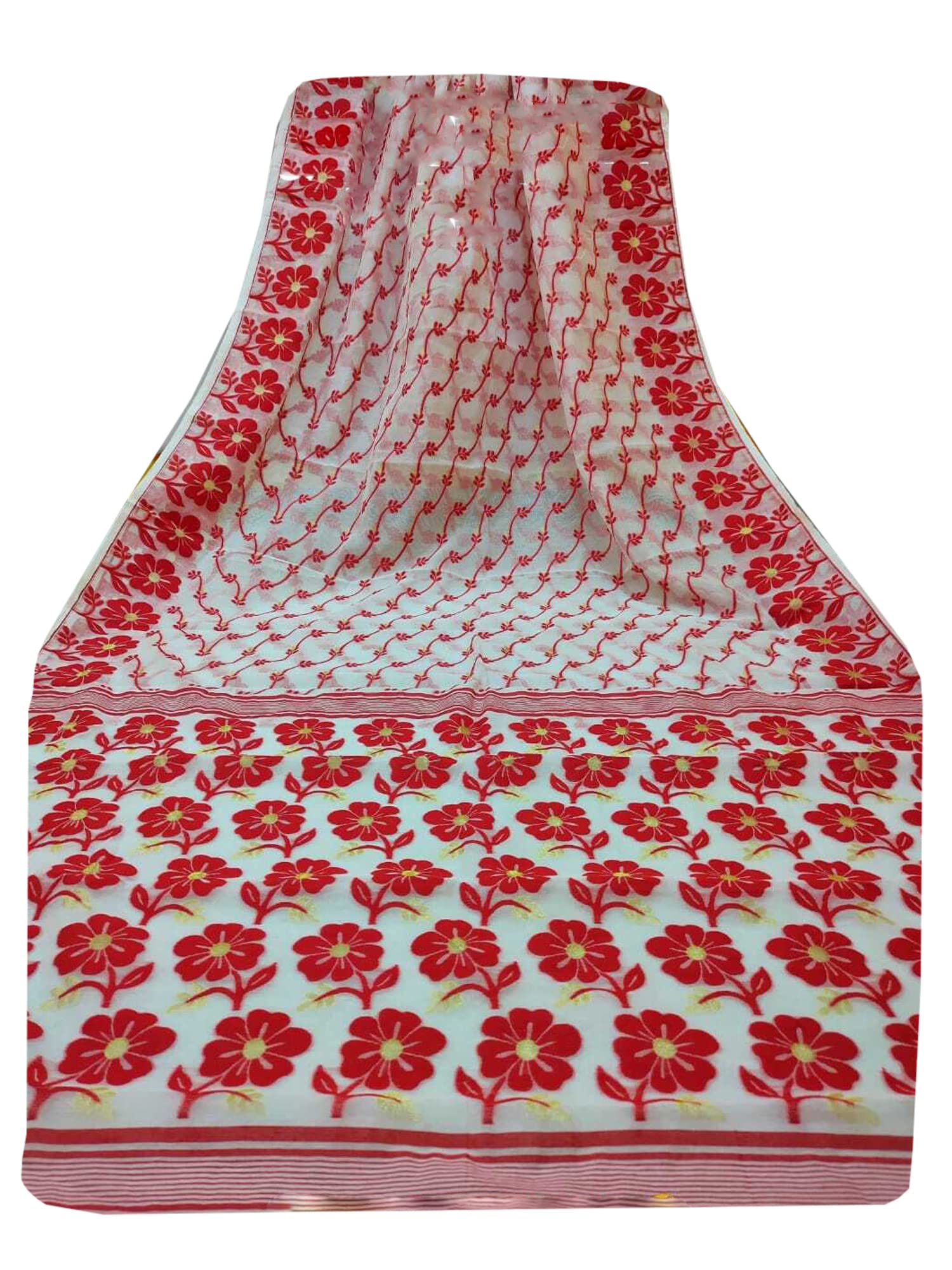 Sari jamdani 928C de algodón blanco de 5.5 metros 3