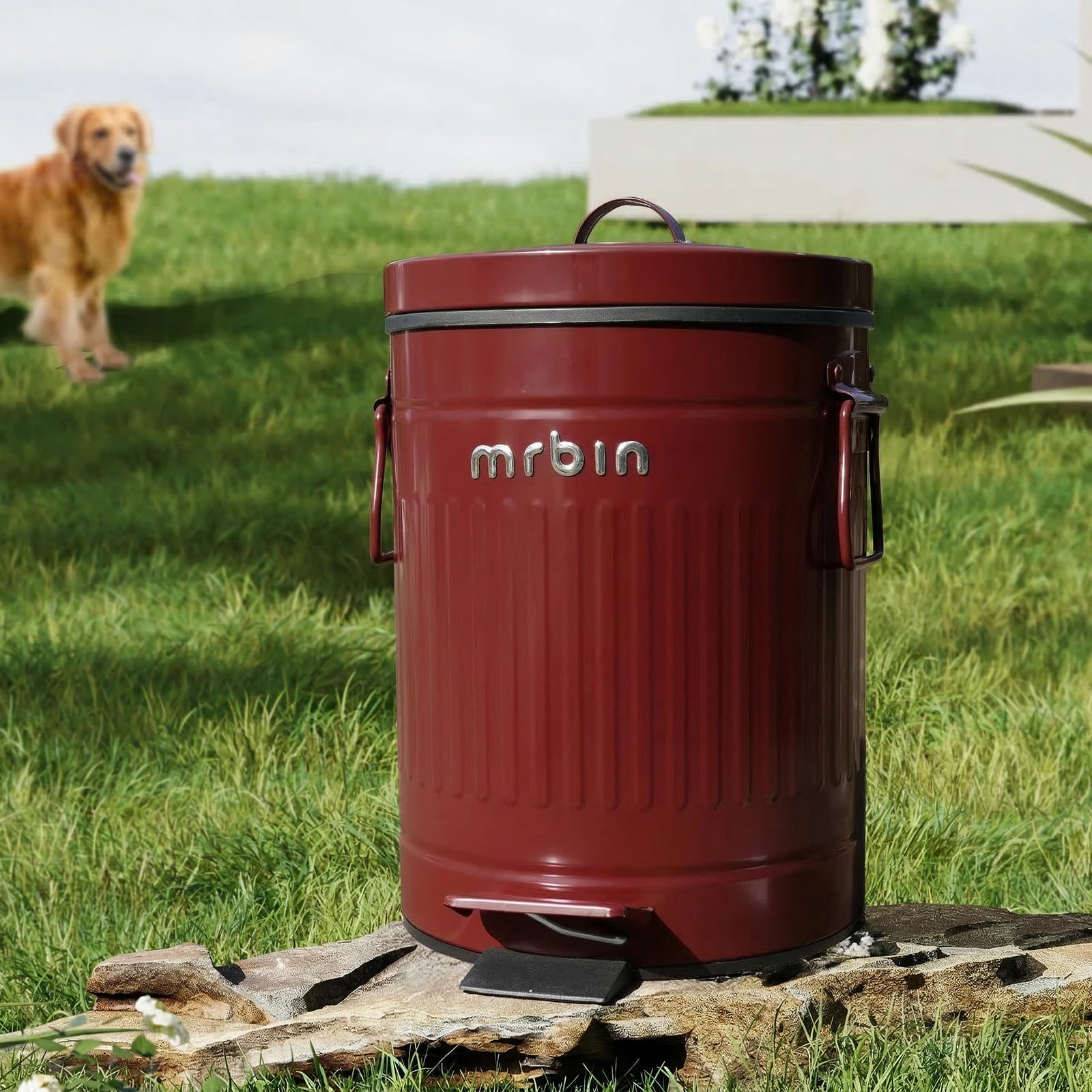 MRBIN Dog Poop Bin Outdoor Dog Waste Bin 6L Pet Waste Bin for Garden with Lid and Inner Bucket Step Trash Can, Red โ image 1