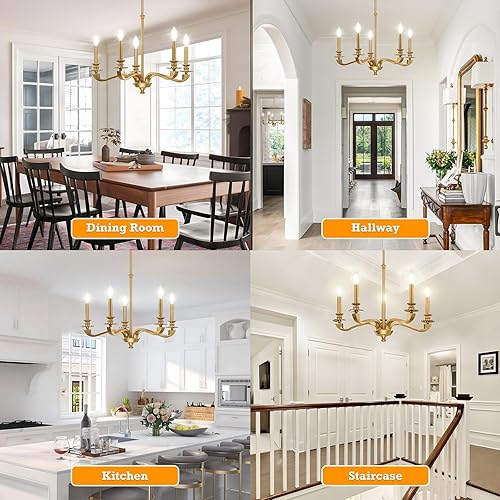 Miniatura 2 de Senroyal Candelabro dorado para comedor, lámpara colgante clásica de 12 luces de granja sobre la mesa, candelabro grande de latón para isla de