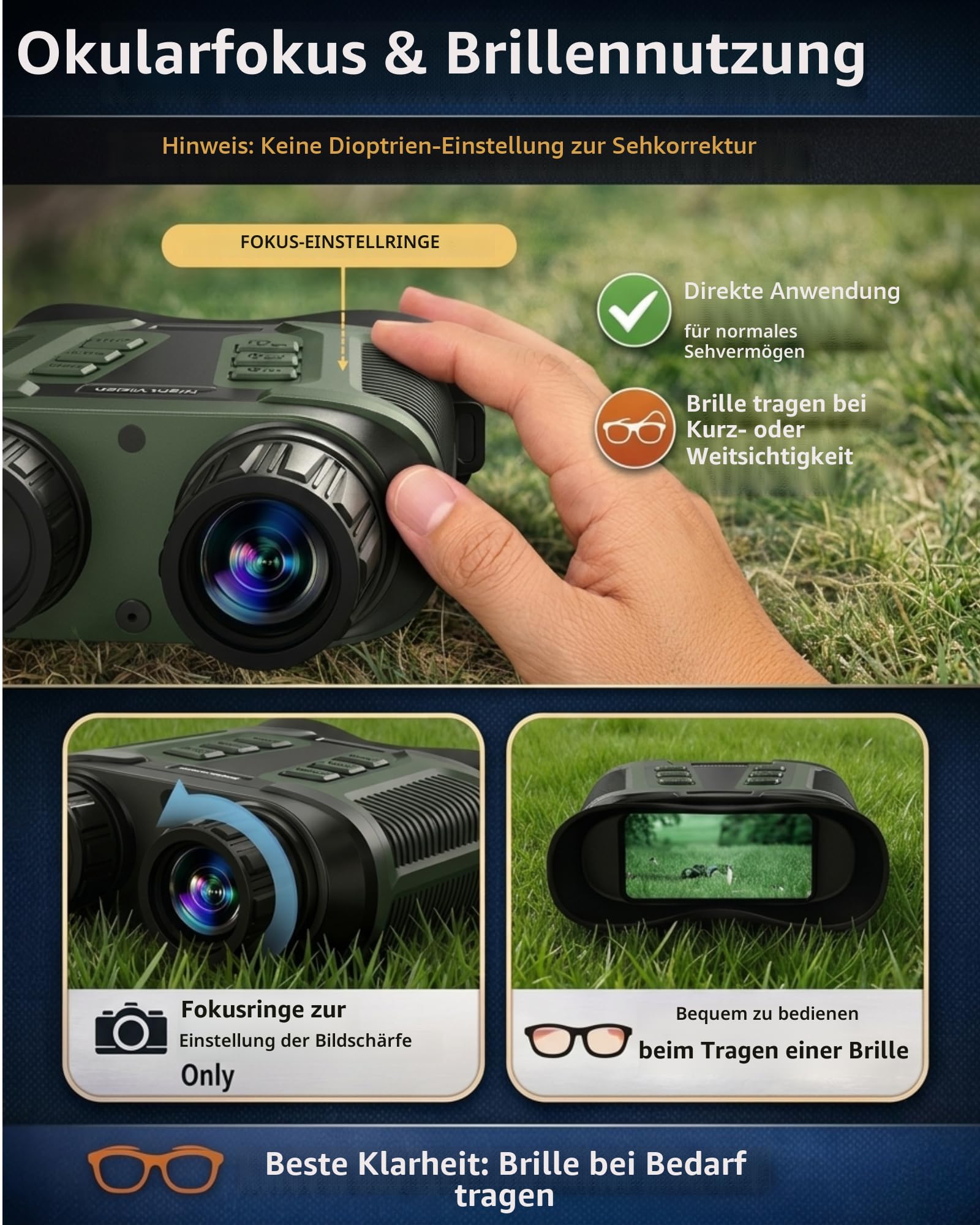 Nachtsichtgerät für Erwachsene – 4K Digitales Nachtsicht Fernglas mit 8X Zoom, 36MP Fotos, 1000m Reichweite, Infrarot Nachtsichtbrille für Camping, Wandern & Sicherheit