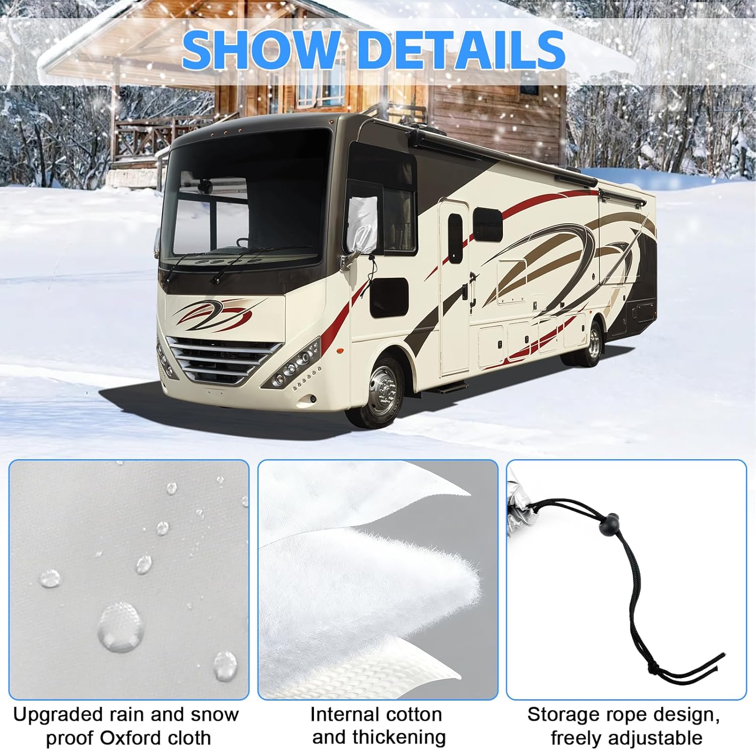 Winter-Proof Insulated RV Mirror Covers for Class A Motorhomes - Waterproof Sun Frost Protection-Silver