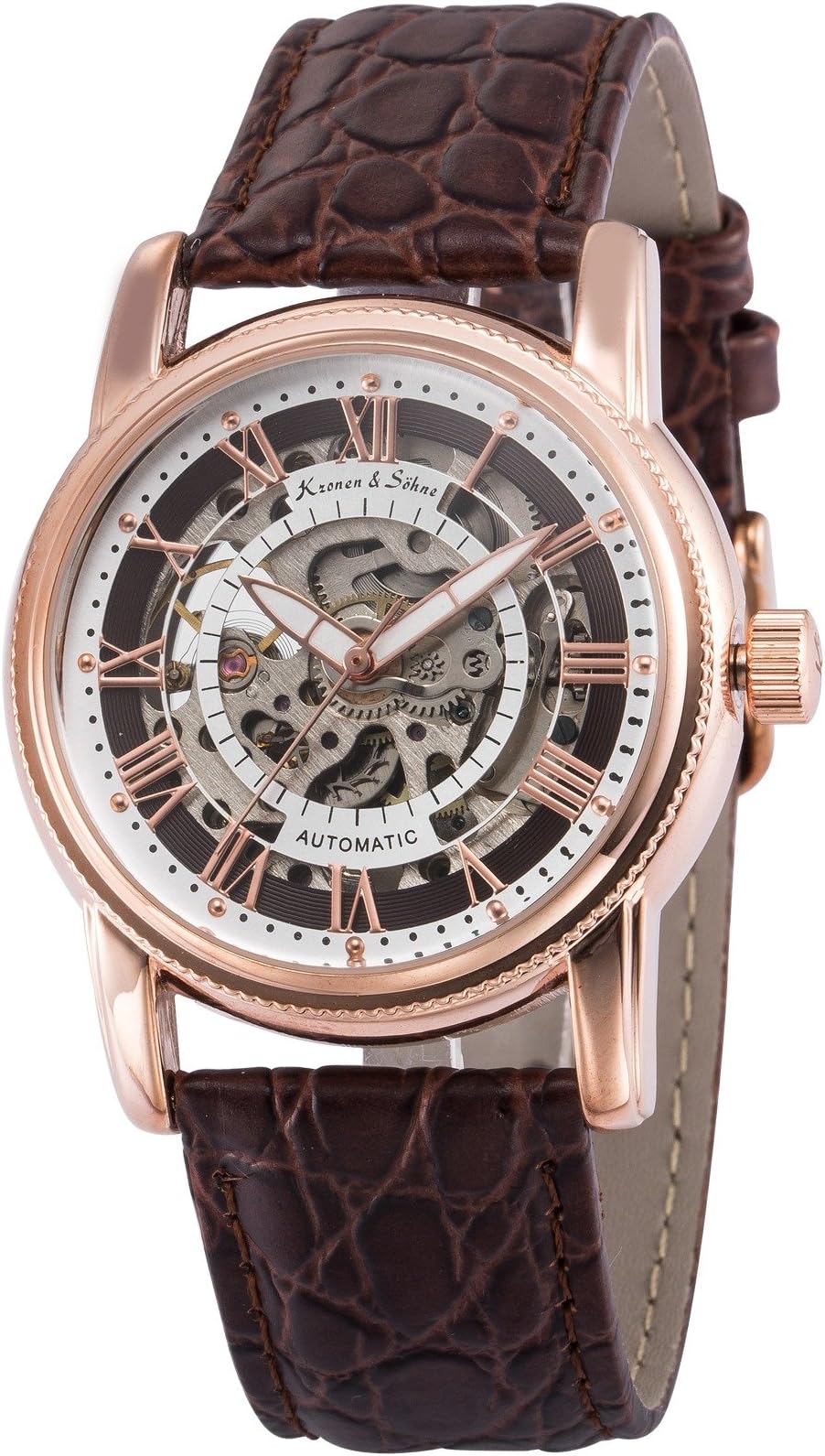 Men's KS252 Analog Automatic Mechanical Skeleton Dial Leather Band Wrist Watch