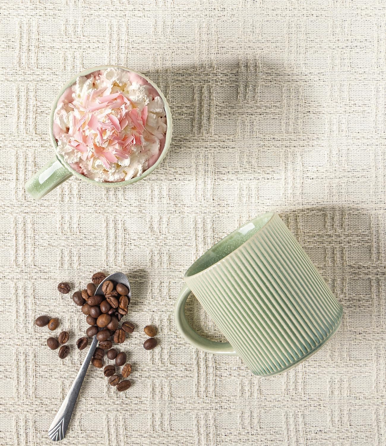 GBhome Coffee Mugs Set for 6, 12oz Coffee Cups with Handle for Man,Woman,Dad,Mom, Stoneware Mugs Sets for Coffee, Latte,Tea, Hot Cocoa, Milk, Dishwasher&Microwave Safe, Light Green