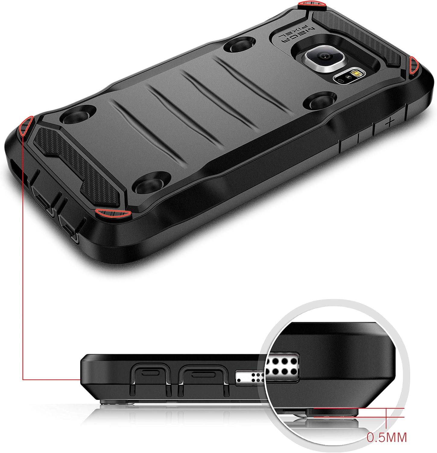 E LV Case for Galaxy S7 Case Armor Protection Defender Case Cover for Samsung Galaxy S7 - [Black/Black]