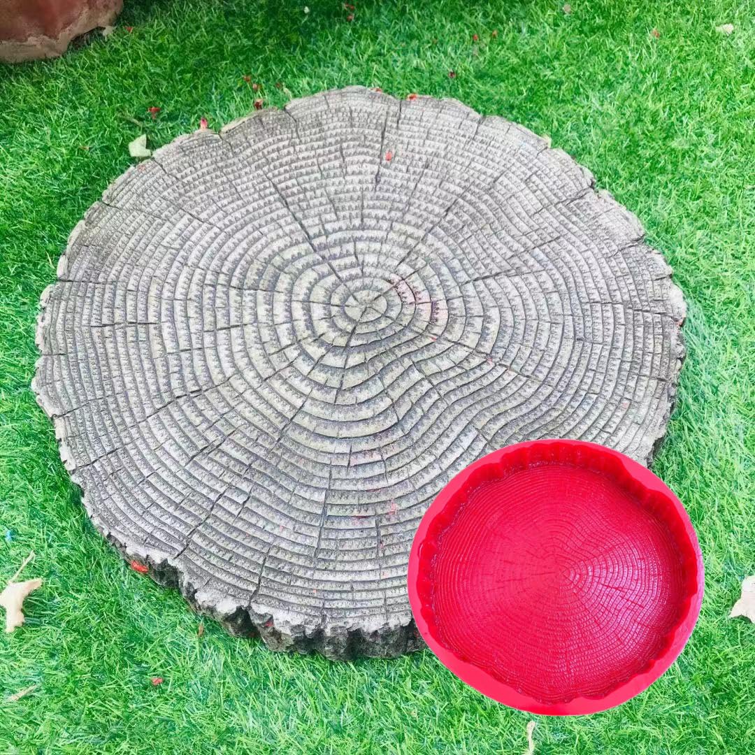 Cuscinetto per timbri in calcestruzzo, stampo in gomma morbida per impronta di cemento, design imitazione tronco d'albero, diametro 54 cm