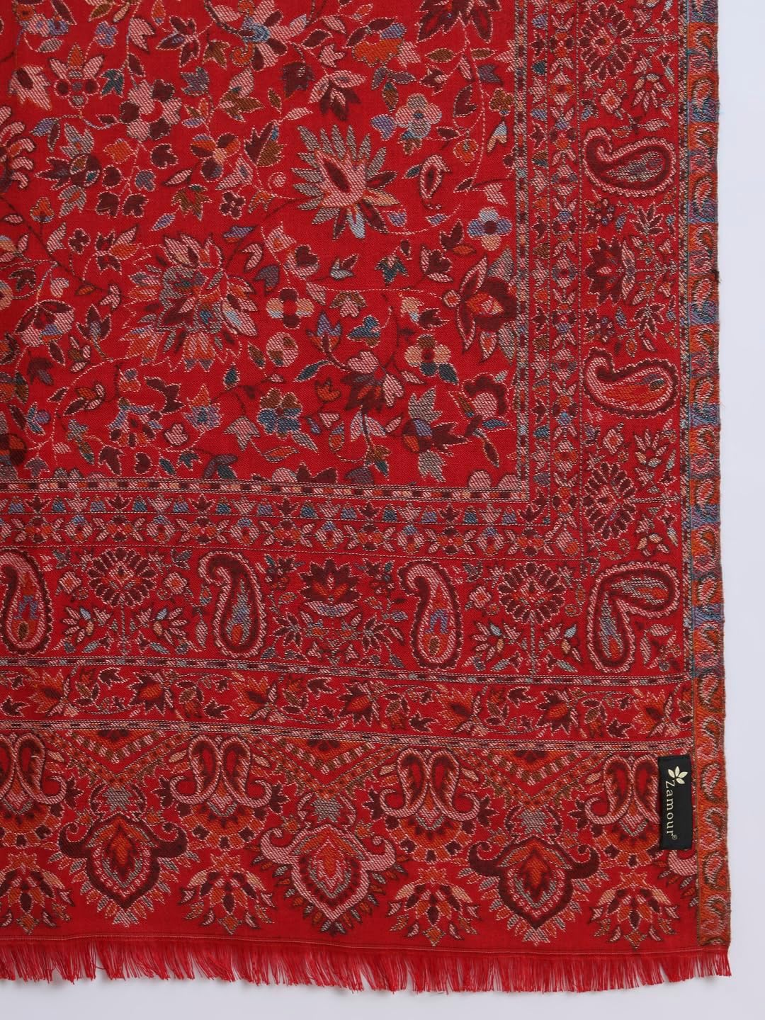 Zamour Large Kani Weave Indian Traditional Kashmiri Prayer Shawl Wrap for Men Floral Jaal Patterns 40x80 inches