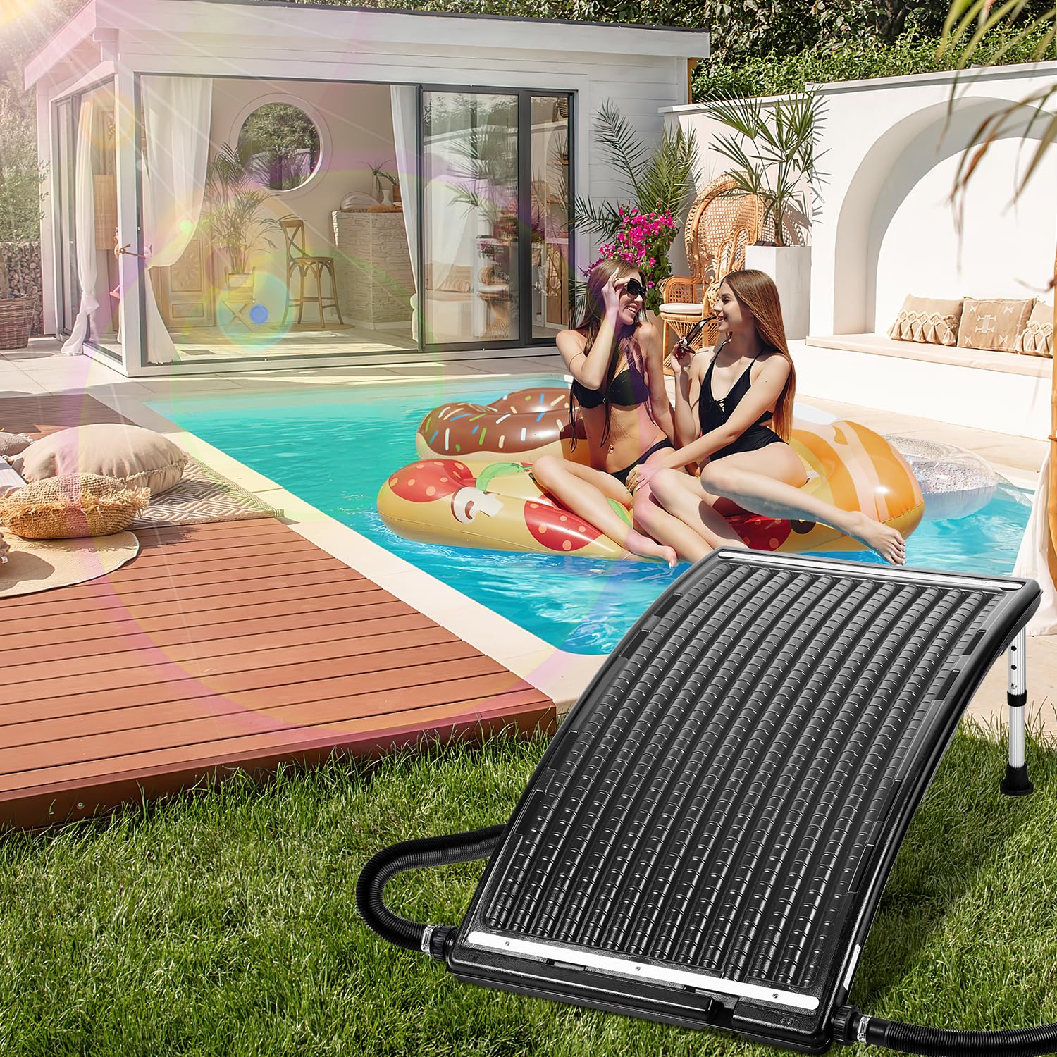 Jopassy Calefacción solar para piscina, panel solar, 113 x 69 x 35 cm, calefacción solar de 10000 L/H, conexión de 32 – 40 mm, calefacción solar ampliable, sistema solar para agua caliente, ducha de