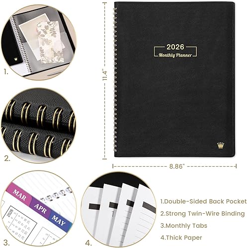 Miniatura 6 de Agenda mensual 2026 – Agenda 2026, agenda mensual de 12 meses, enero de 2026 a diciembre de 2026, 8.86 x 11.4 pulgadas, pestañas coloridas, piel