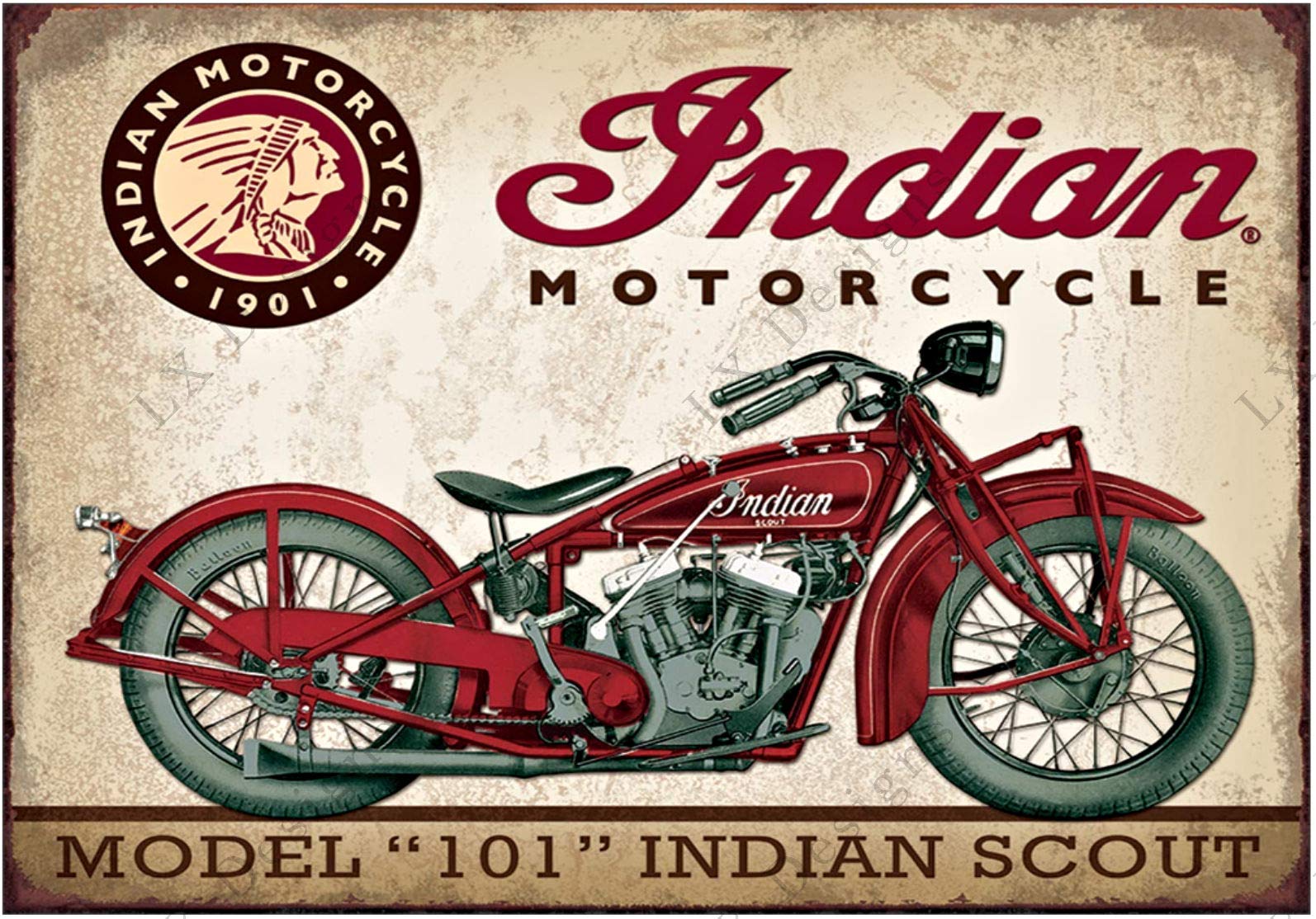 Lx Designs Vintage Tin Signs Indian Scout Model 101 Vintage Metal Signs Perfect Mancave Garage Signs And Decor Compatible With Indian Scout Motorcycle Metal Wall Signs 12X8