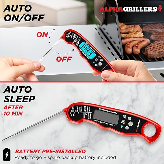 Alpha Grillers Meat Thermometer Digital Instant Read Food Thermometer for Cooking & Grilling Professional Kitchen Fathers Day Gift for Dad Men Him Husband
