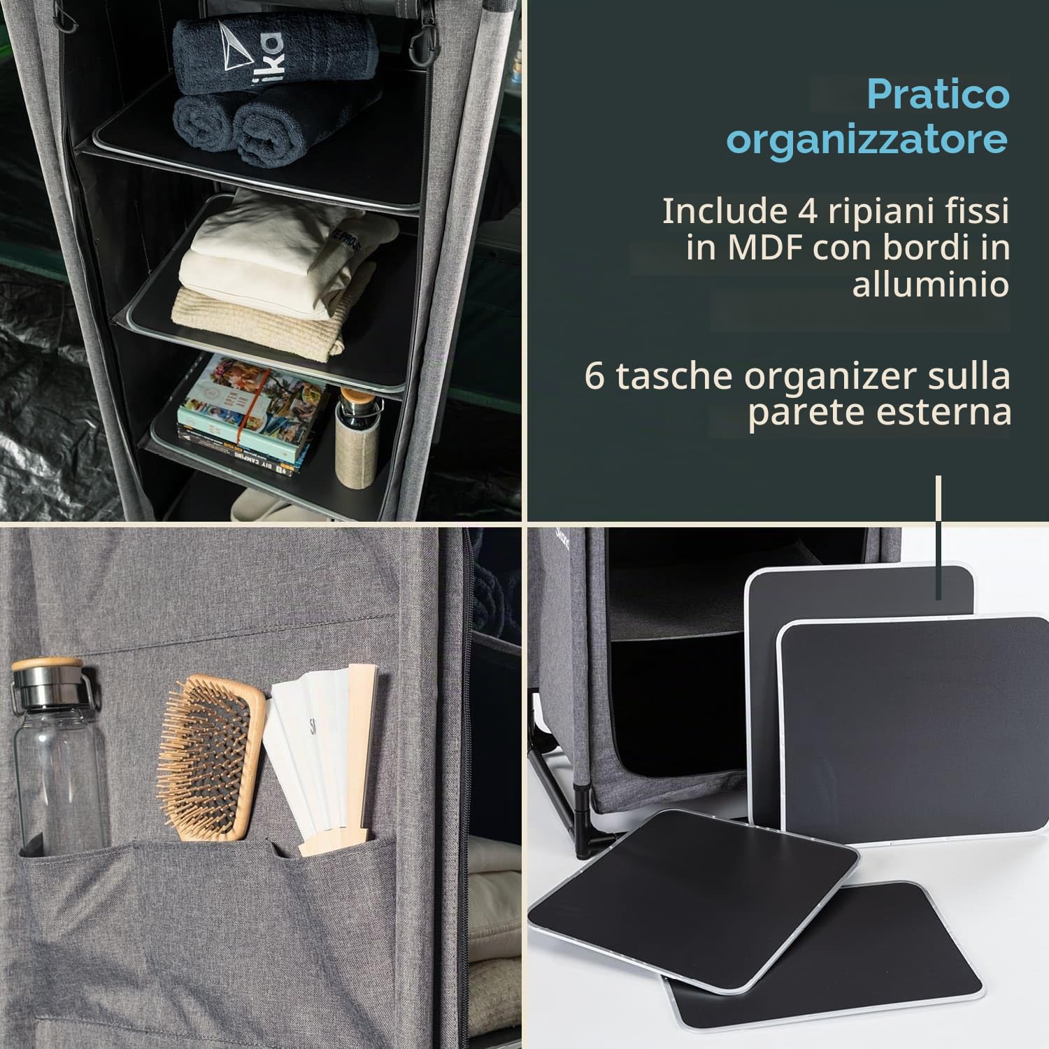 Skandika Ruoka Armadio da Campeggio|Armadio Alto, Sistema a innesto Senza Attrezzi, Altezza 140 cm, 4 Scomparti con Ripiani, Borsa per Il Trasporto