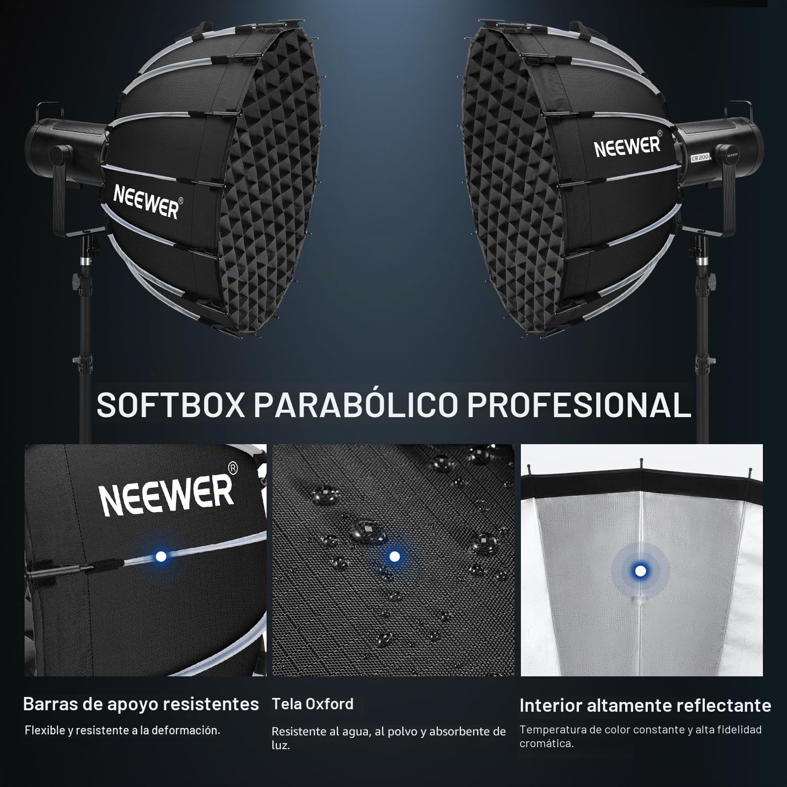 NEEWER Kit de softbox parabólico, Caja Blanda de Montaje Bowens de 23.6 Pulgadas con difusores de luz para Estudio fotografía, grabación de Video, iluminación de transmisión, Compatible con Aputure