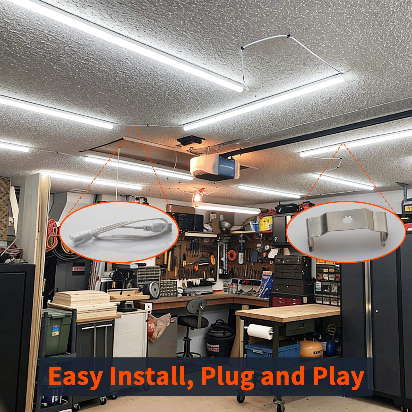 72W LED Shop Lights 4FT 10800LM 6500K Daylight Shop Light Bar with 59 Plug Garage Light Linkable Clear — view 3