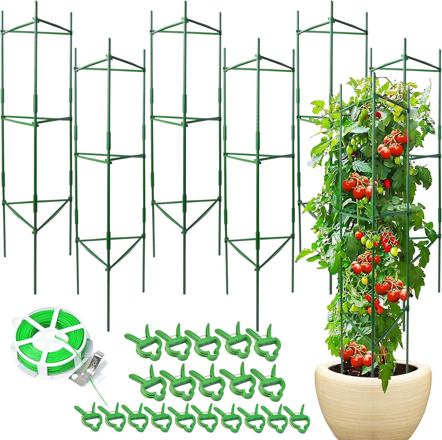 6 Pack Tomato Cage for Garden & Pots, Rust-Resistant Tomato Stakes Plant Cage Trellis Support for Climbing Vegetables Plants Flowers – 48 Inch