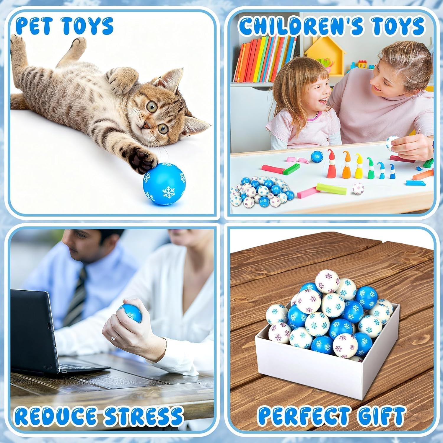 60 Pcs Snowflake Stress Balls, Funny Christmas Stress Relief Fidget Toys Mini Foam Squeeze Balls Bulk for Christmas Winter Snowflake Party Favor Funny First Snowball Fight, Goodie Bag Stocking Stuffer