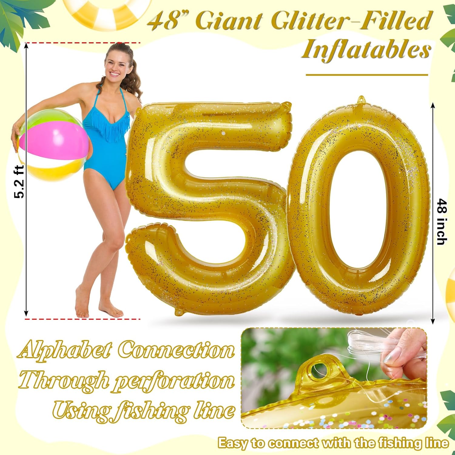 HyDren 48 Inch Inflatable Number Pool Float – Giant Balloon Style Birthday Pool Party Decoration, Summer Outdoor Floating Fun, Large Inflatable Photo Prop for Teens Summer Product Season