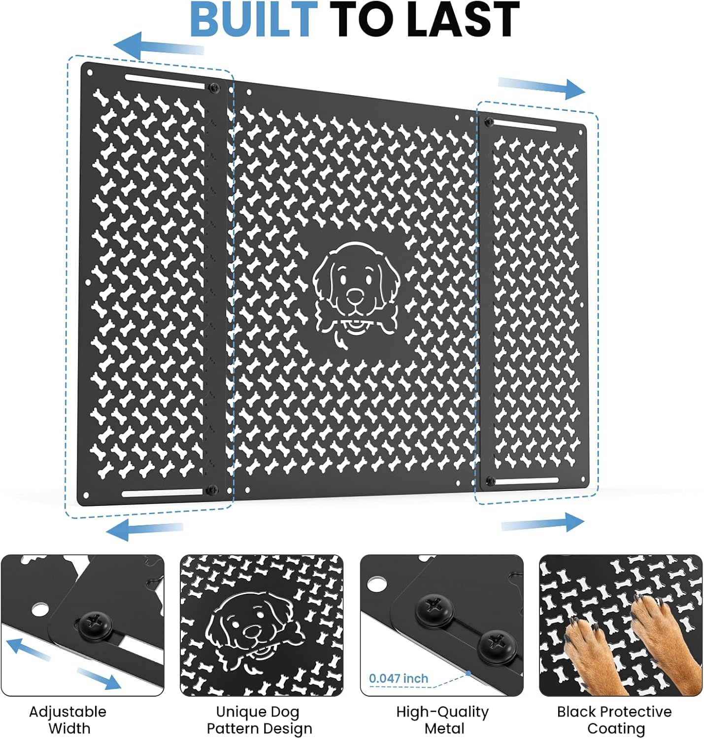 RV Screen Door Protector for Dogs, Adjustable Dog Head and Bone Design RV Entry Door Grille, Heavy-Duty Aluminum, Fits 18.07" to 33.64", Perfect for RV, Camper